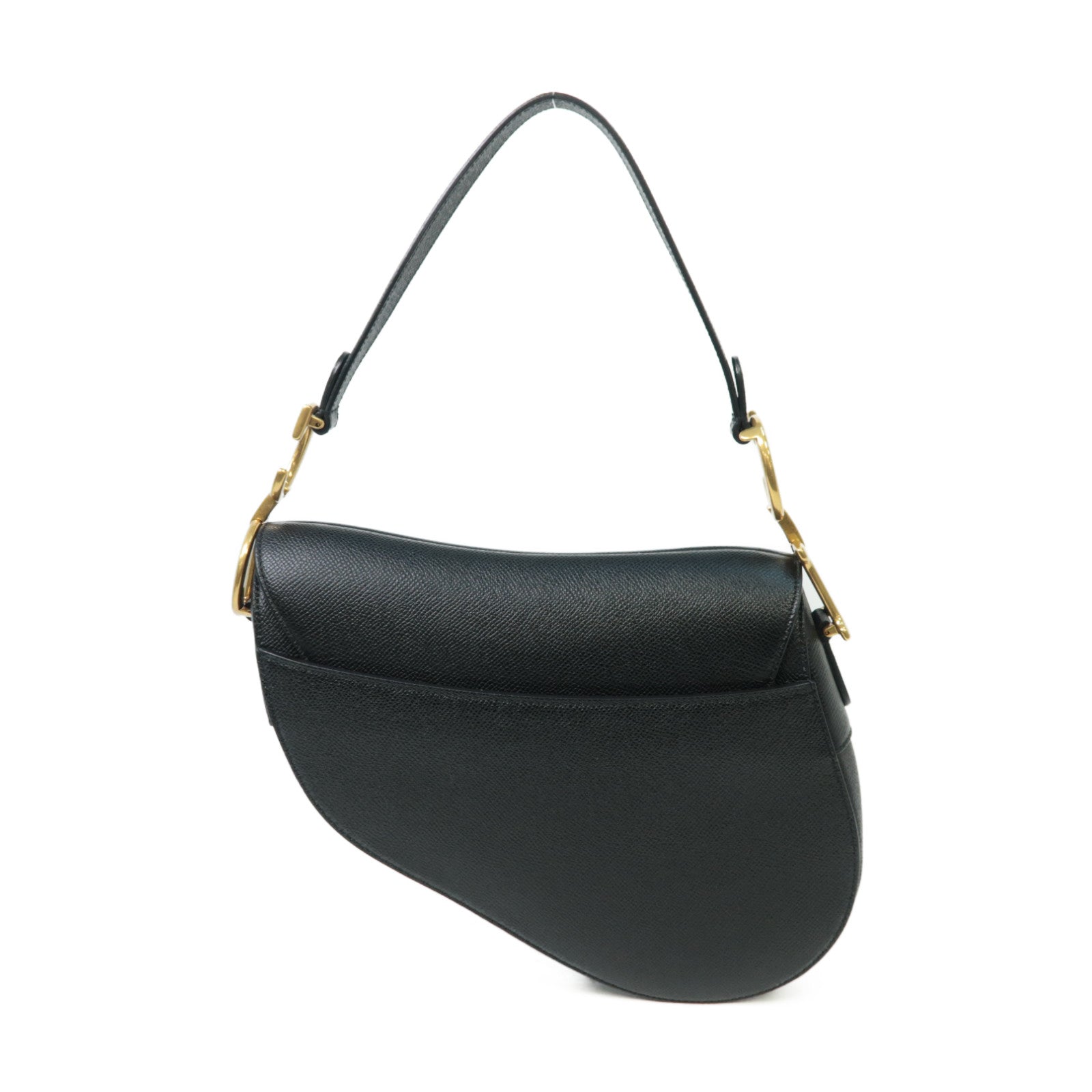 Dior 牛皮皮革Saddle Bag金扣手挽袋黒色