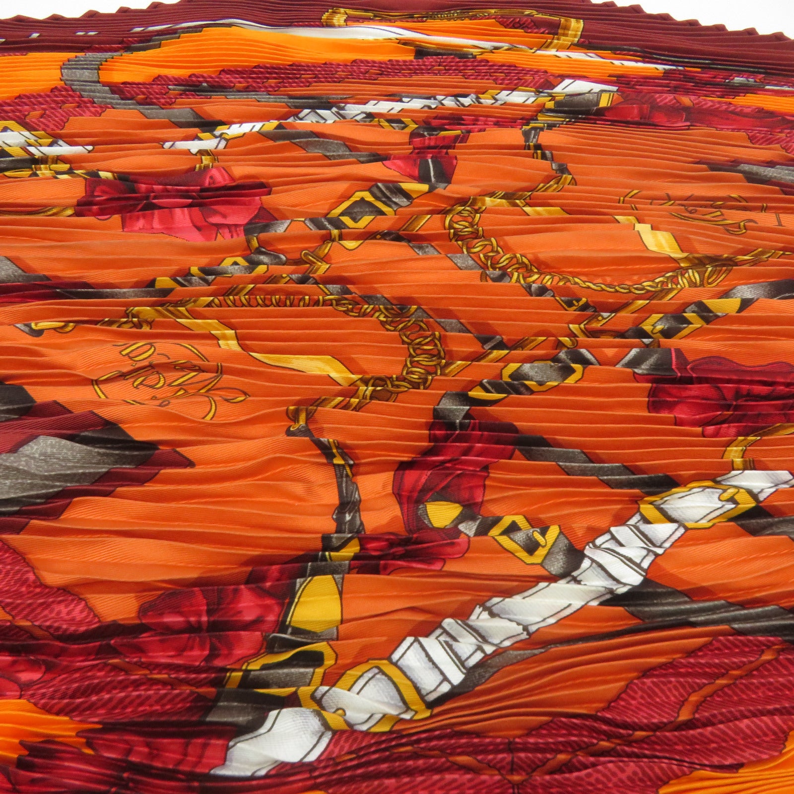 HERMES 丝质Gibiers Silk Plisse丝巾红色/橙色