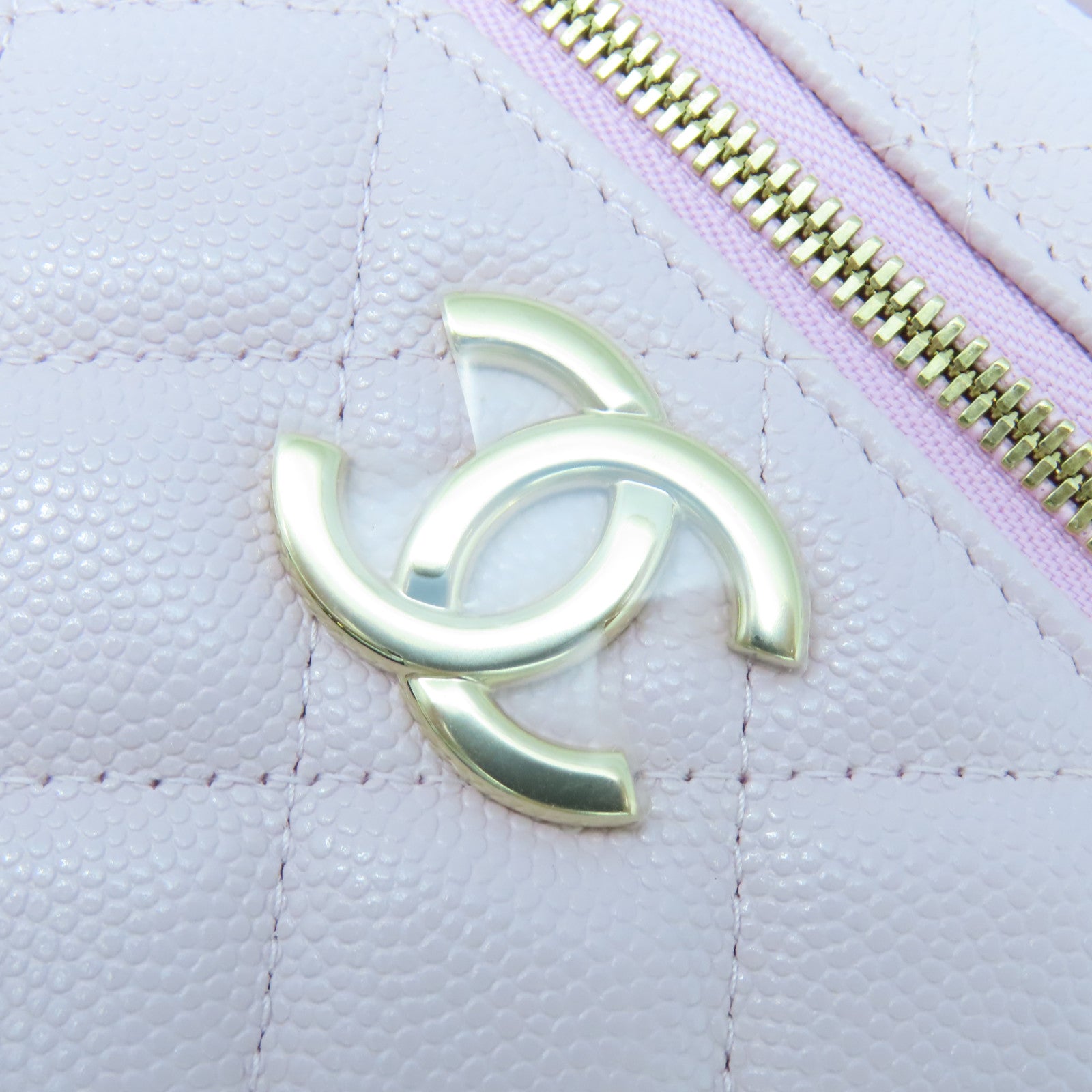 CHANEL 【激減優惠】菱格Caviar皮革Vanity Case金扣鏈帶肩背袋粉紅色