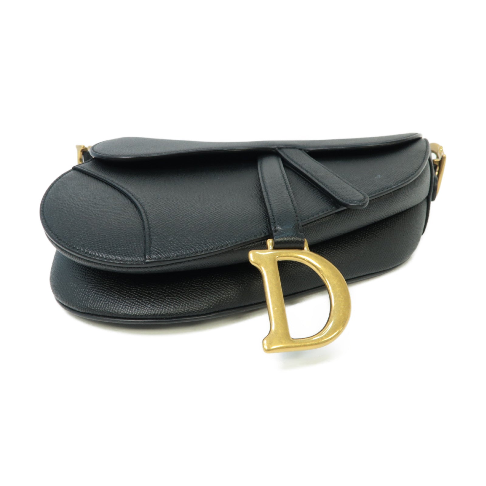 Dior 牛皮皮革Saddle Bag金扣手挽袋黒色