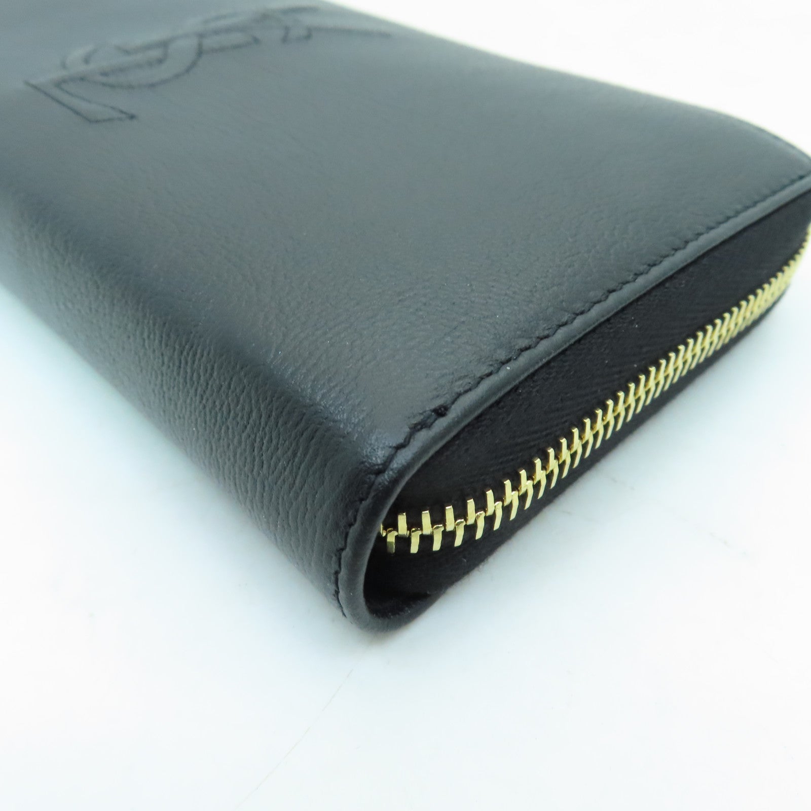 YVES SAINT LAURENT 牛皮皮革Long Wallet金扣長錢包黑色