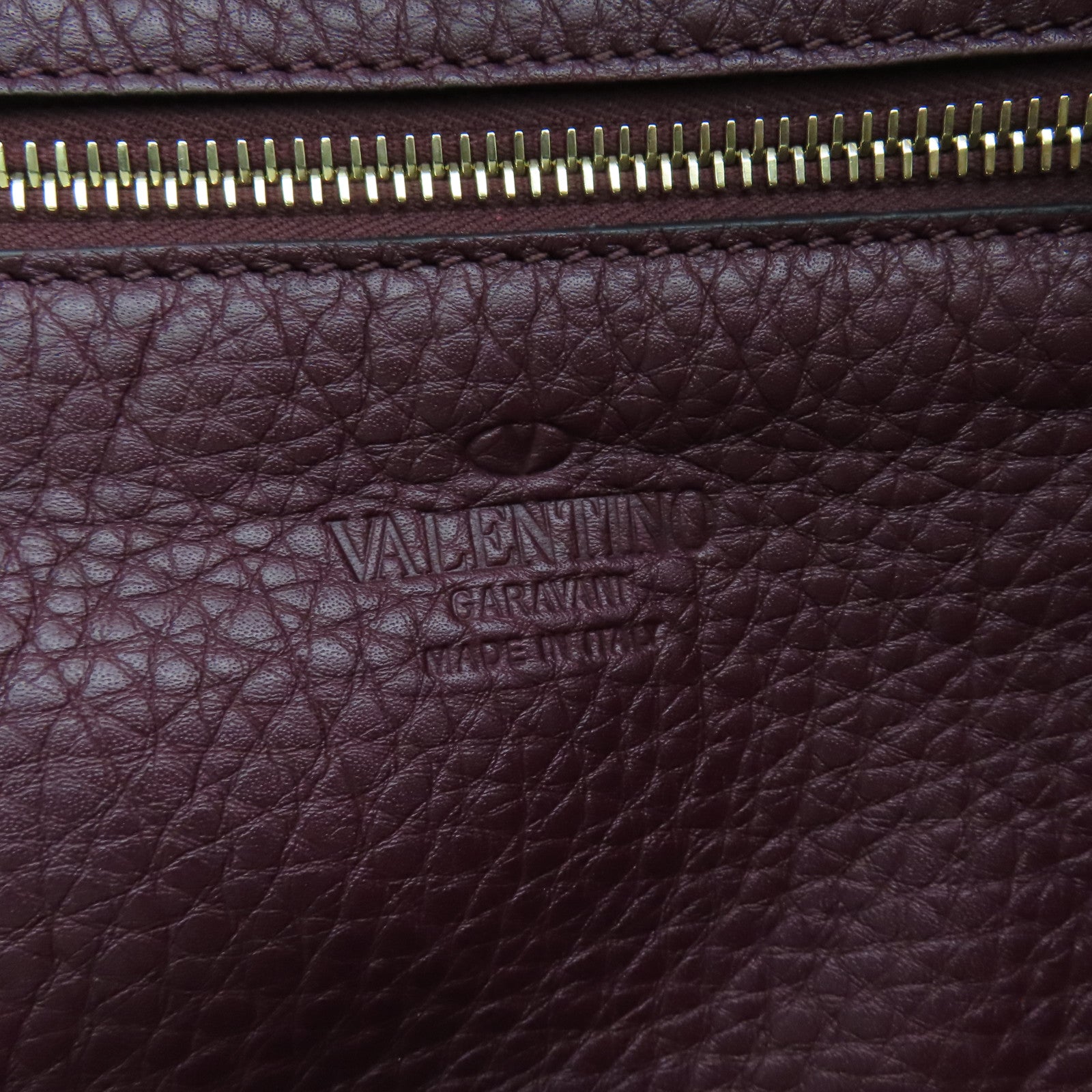 Valentino 牛皮皮革2 Way Shoulder Bag銀扣手挽肩背兩用袋深紅色