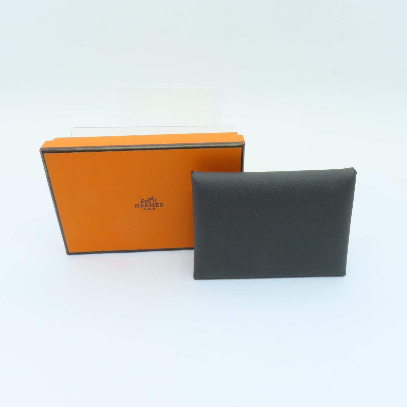 HERMES Epsom皮革Calvi Duo Card Holder銀扣卡片套灰色