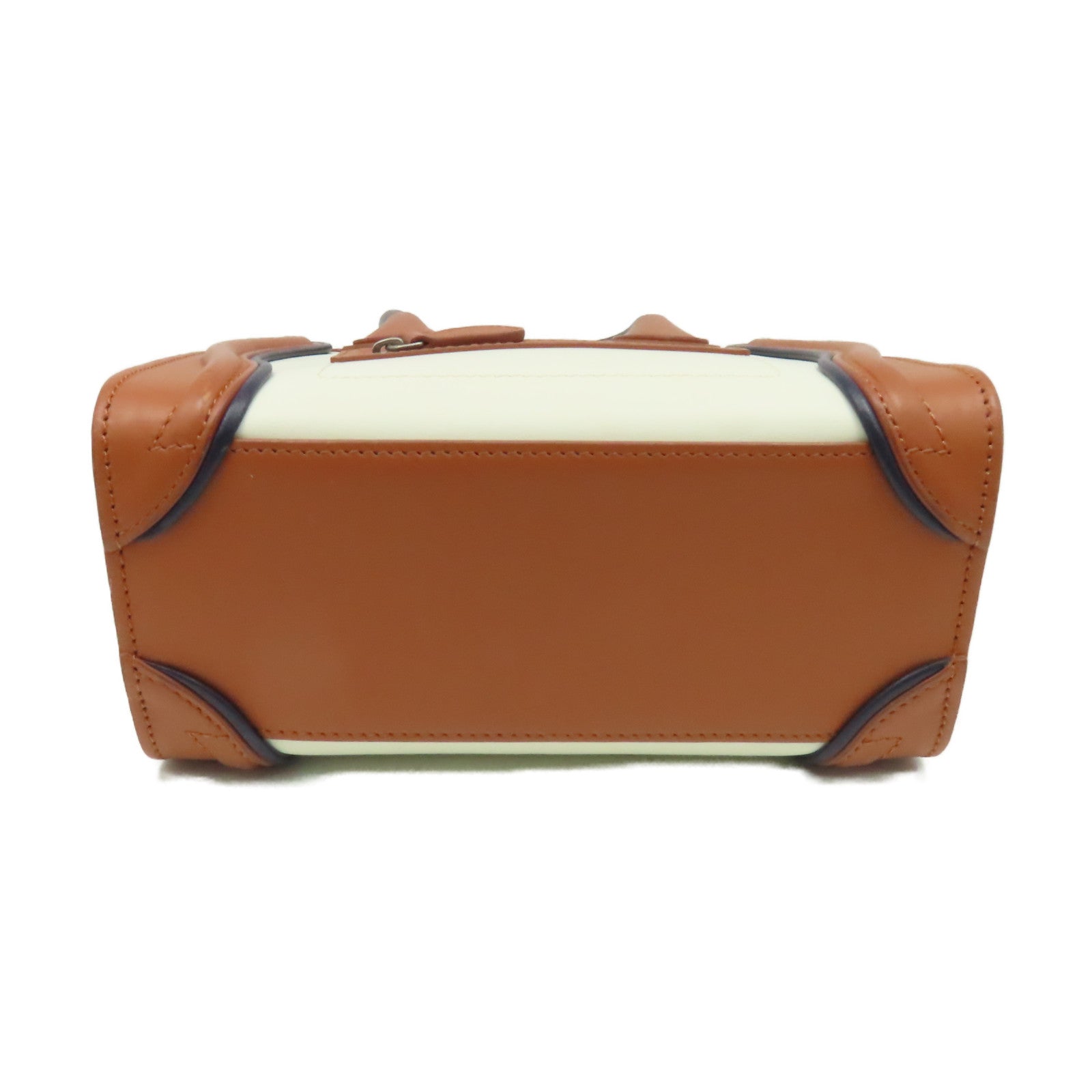 CELINE 牛皮皮革Nano Luggage 2Way Shoulder Bag手挽肩背兩用袋米白色/啡色