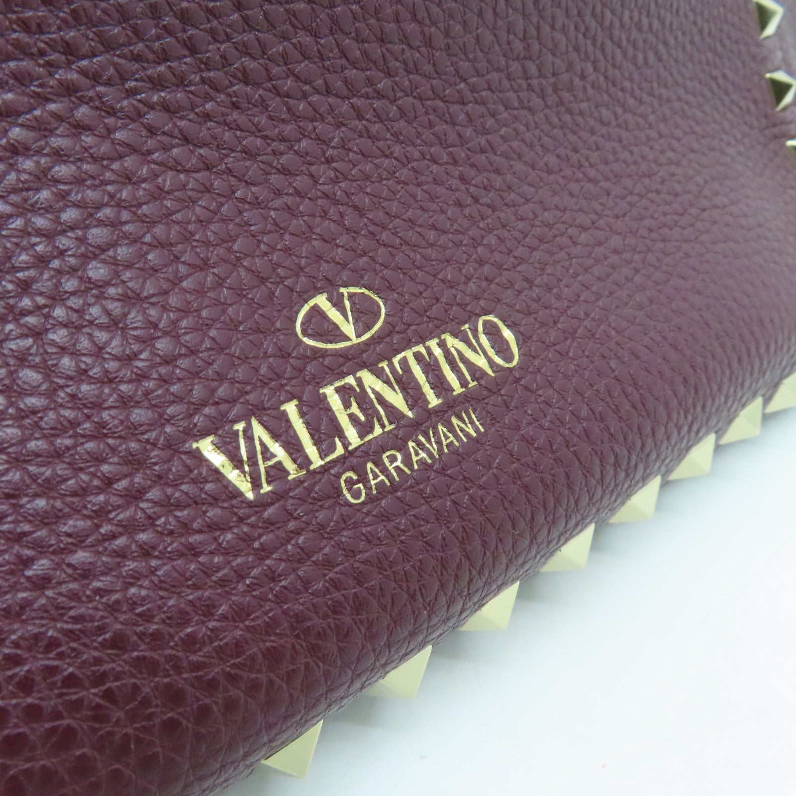 Valentino 牛皮皮革2 Way Shoulder Bag銀扣手挽肩背兩用袋深紅色