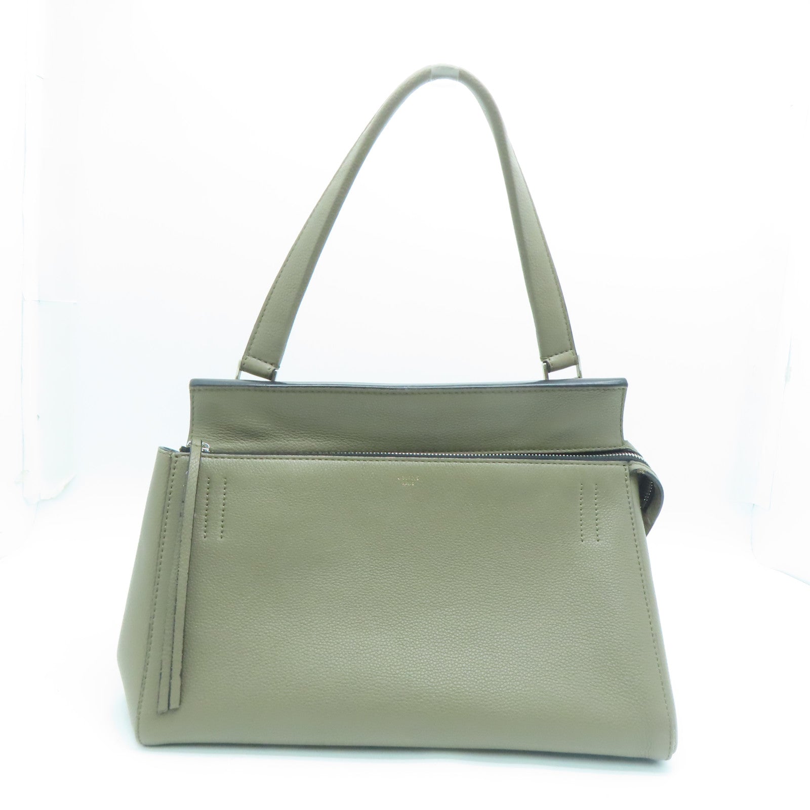 CELINE 牛皮皮革Shoulder Bag银扣肩背袋灰色