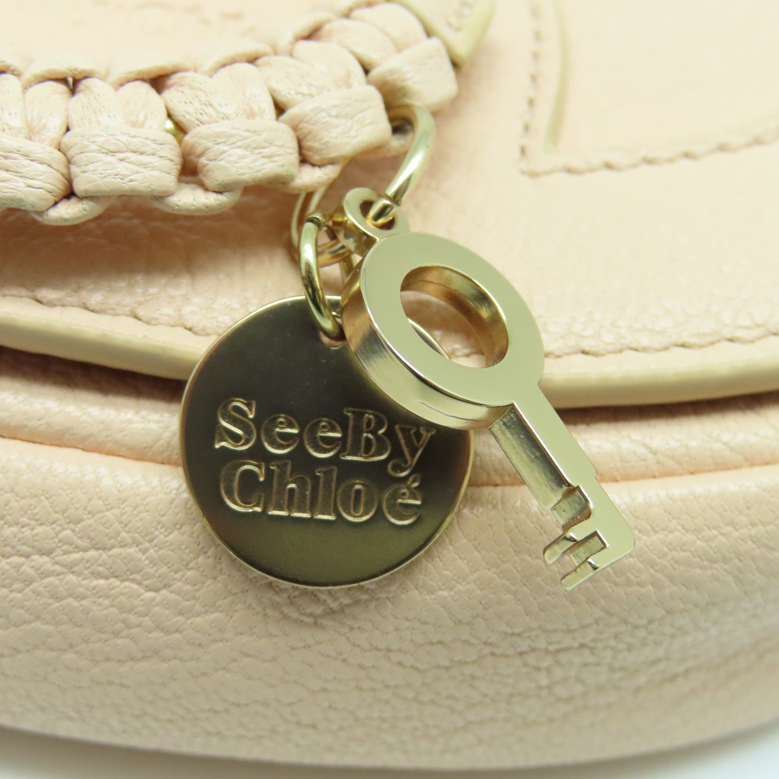 SEE BY CHLOE Leather Shoulder Bag Gold Buckle Pink