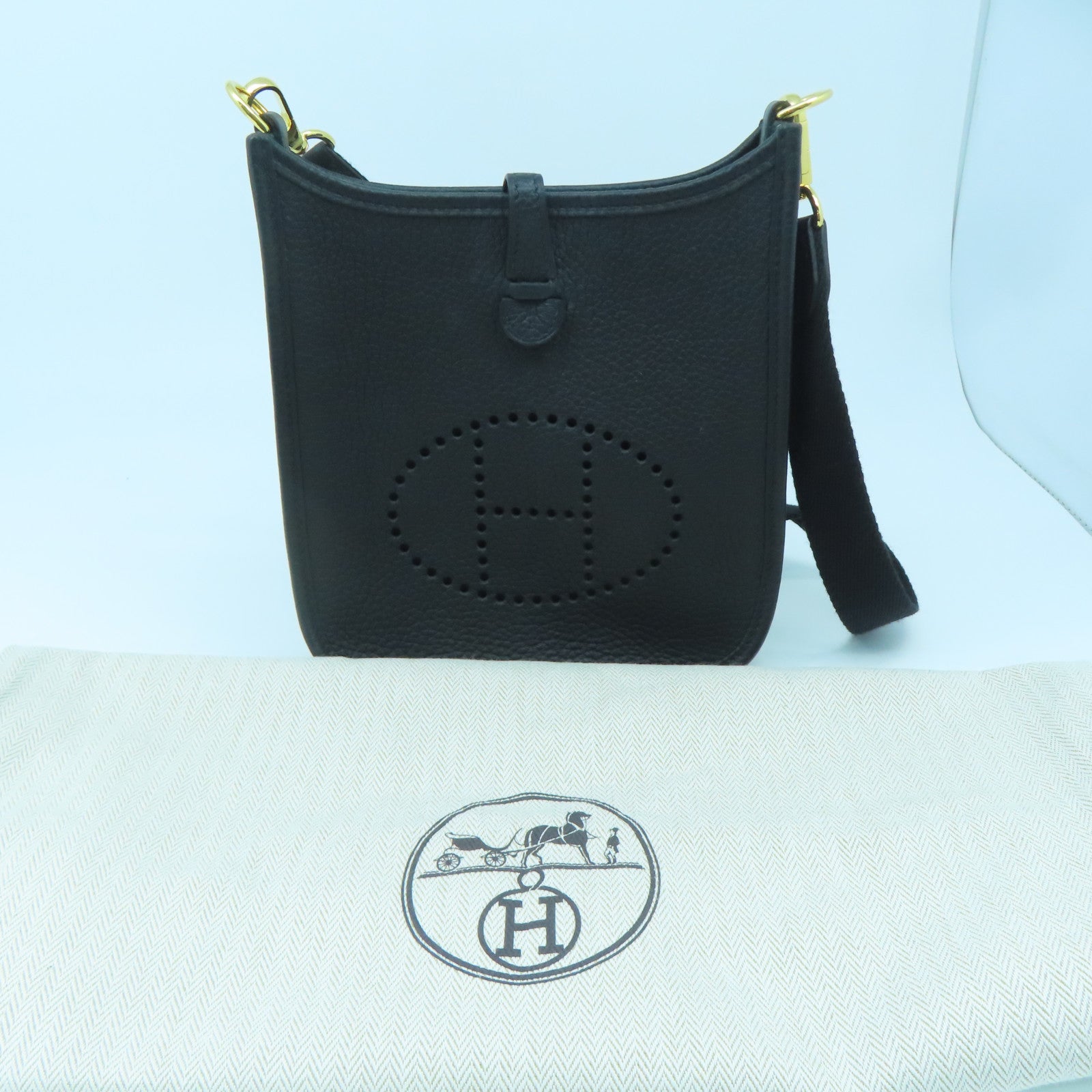 HERMES Leather Evelyne TPM Gold Buckle Shoulder Bag Black
