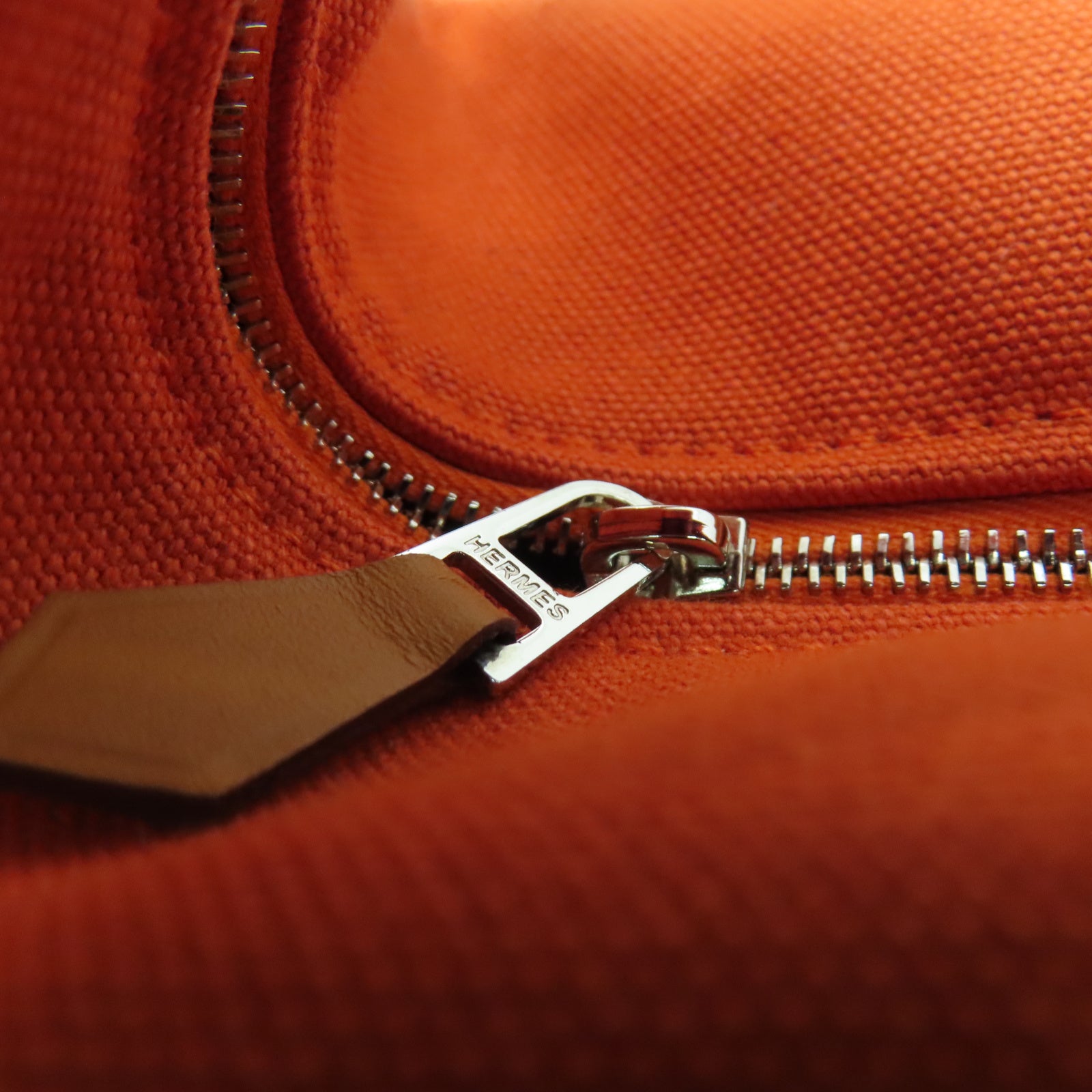 HERMES 帆布Bride A Brac銀扣手挽袋橙色