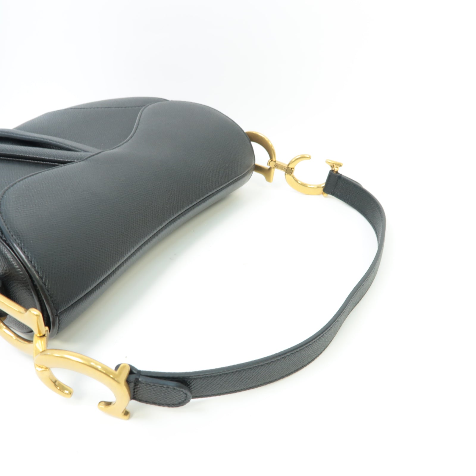 Dior 牛皮皮革Saddle Bag金扣手挽袋黒色