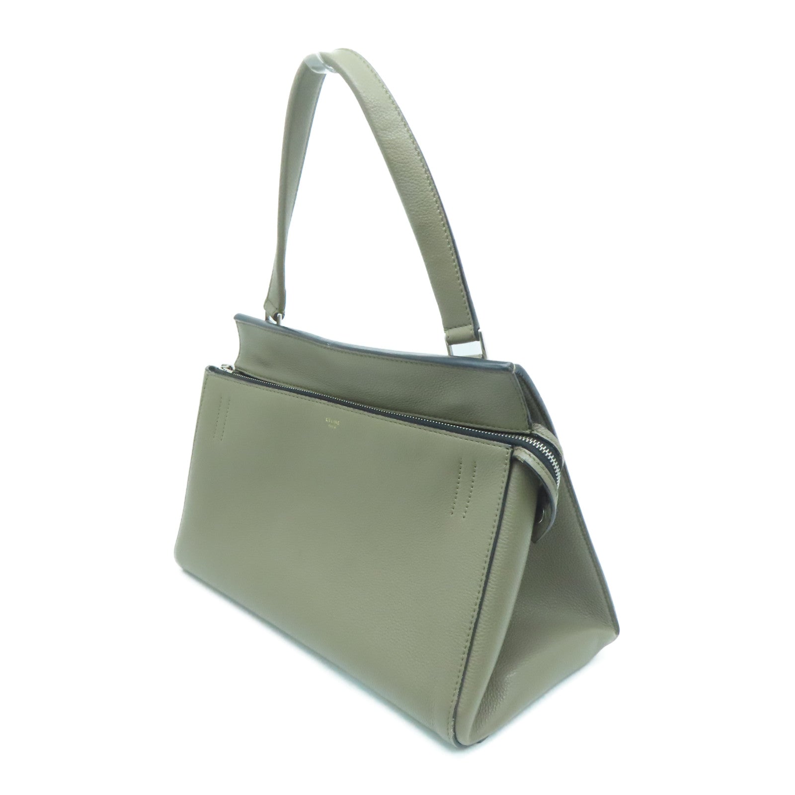 CELINE 牛皮皮革Shoulder Bag银扣肩背袋灰色