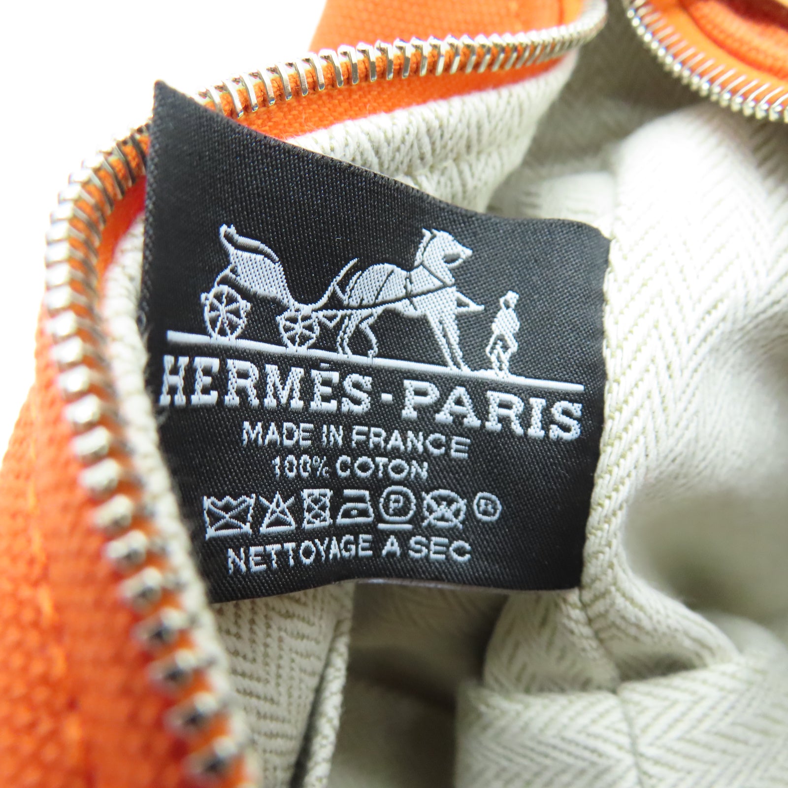 HERMES 帆布Bride A Brac銀扣手挽袋橙色