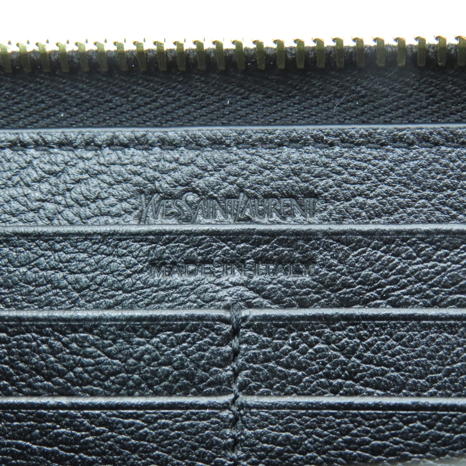 YVES SAINT LAURENT 牛皮皮革Long Wallet金扣長錢包黑色