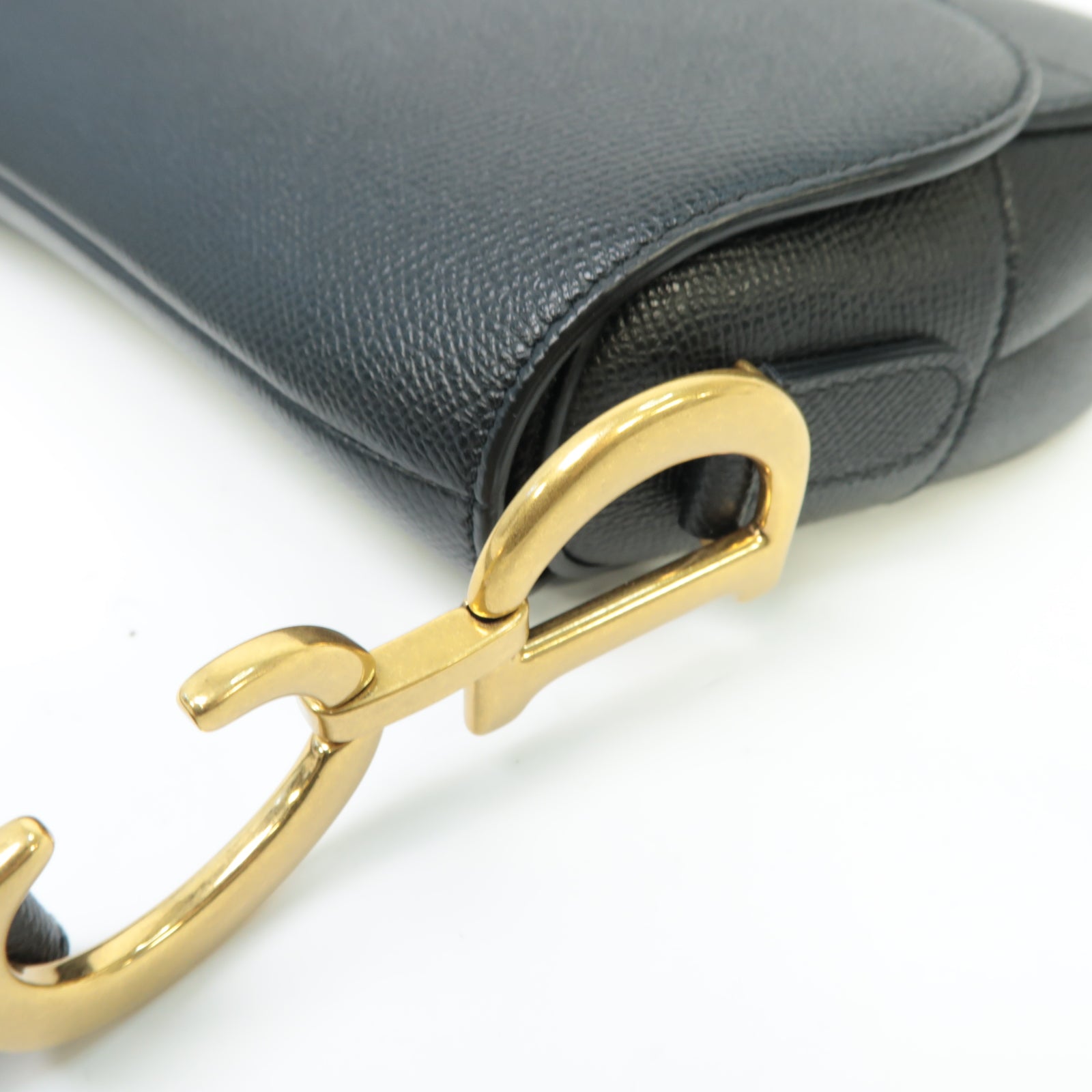 Dior 牛皮皮革Saddle Bag金扣手挽袋黒色