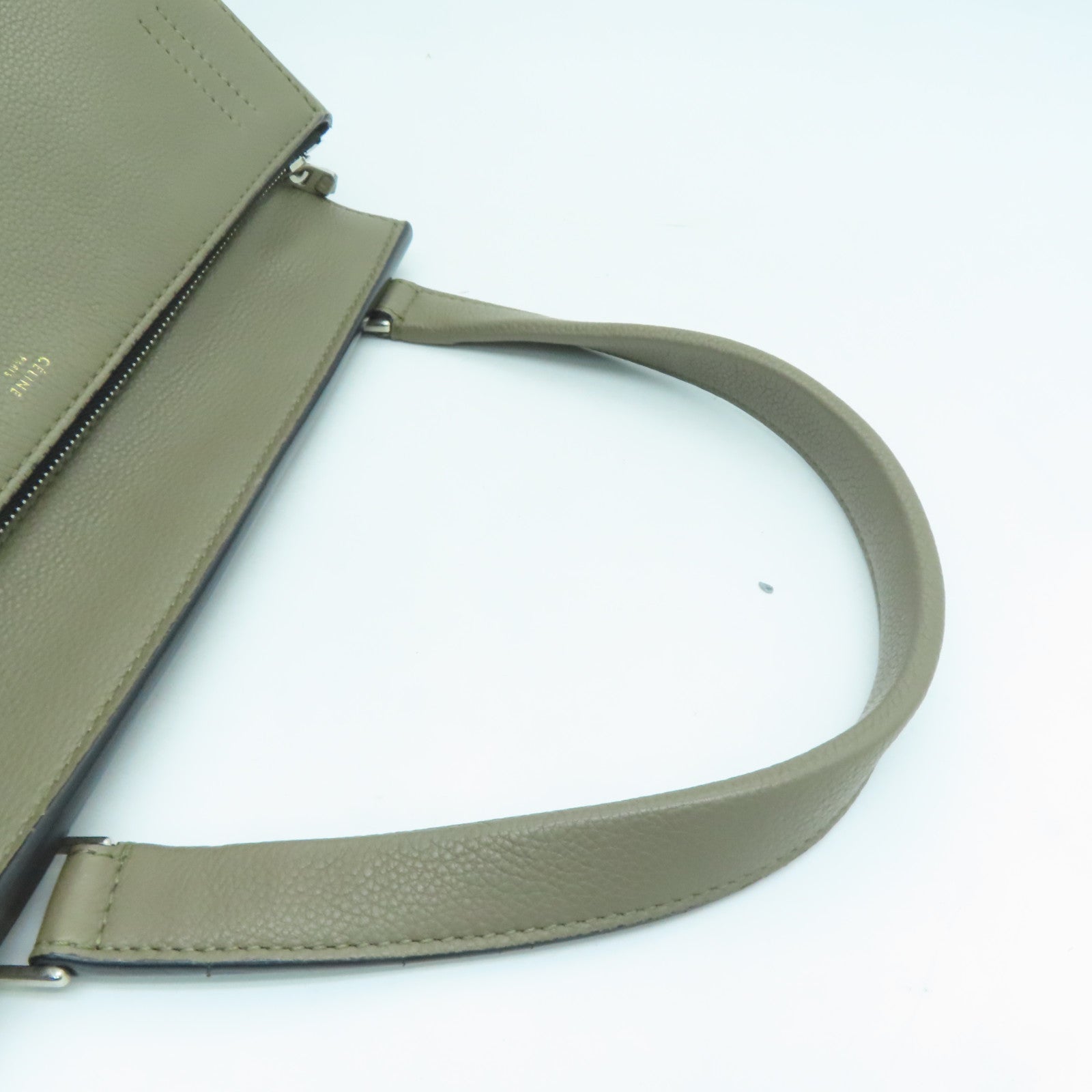 CELINE 牛皮皮革Shoulder Bag银扣肩背袋灰色