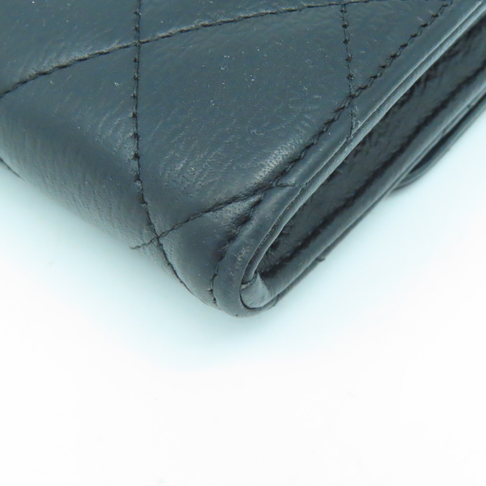 CHANEL 菱格牛皮皮革Long Wallet銀扣黑色