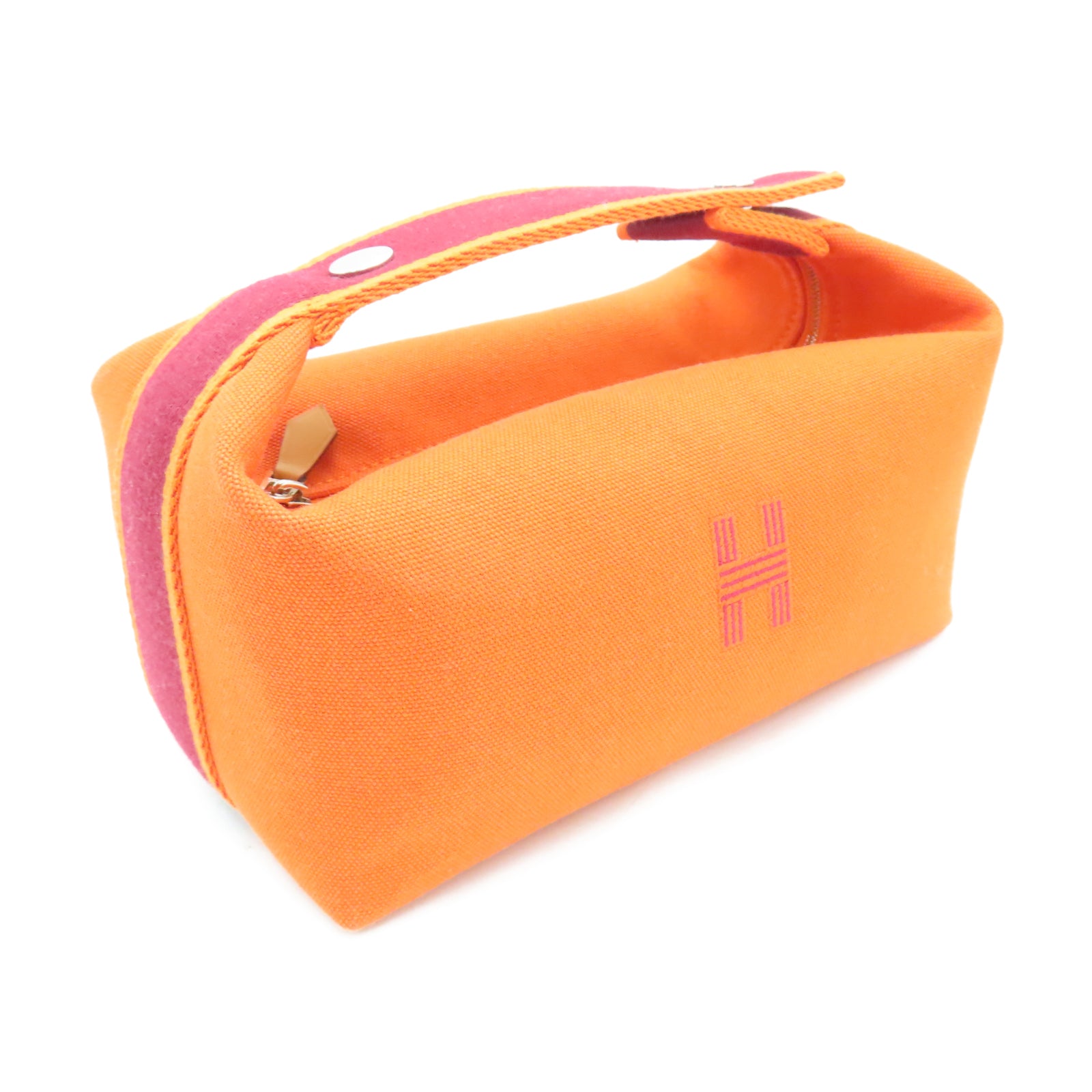 HERMES 帆布Bride A Brac銀扣手挽袋橙色