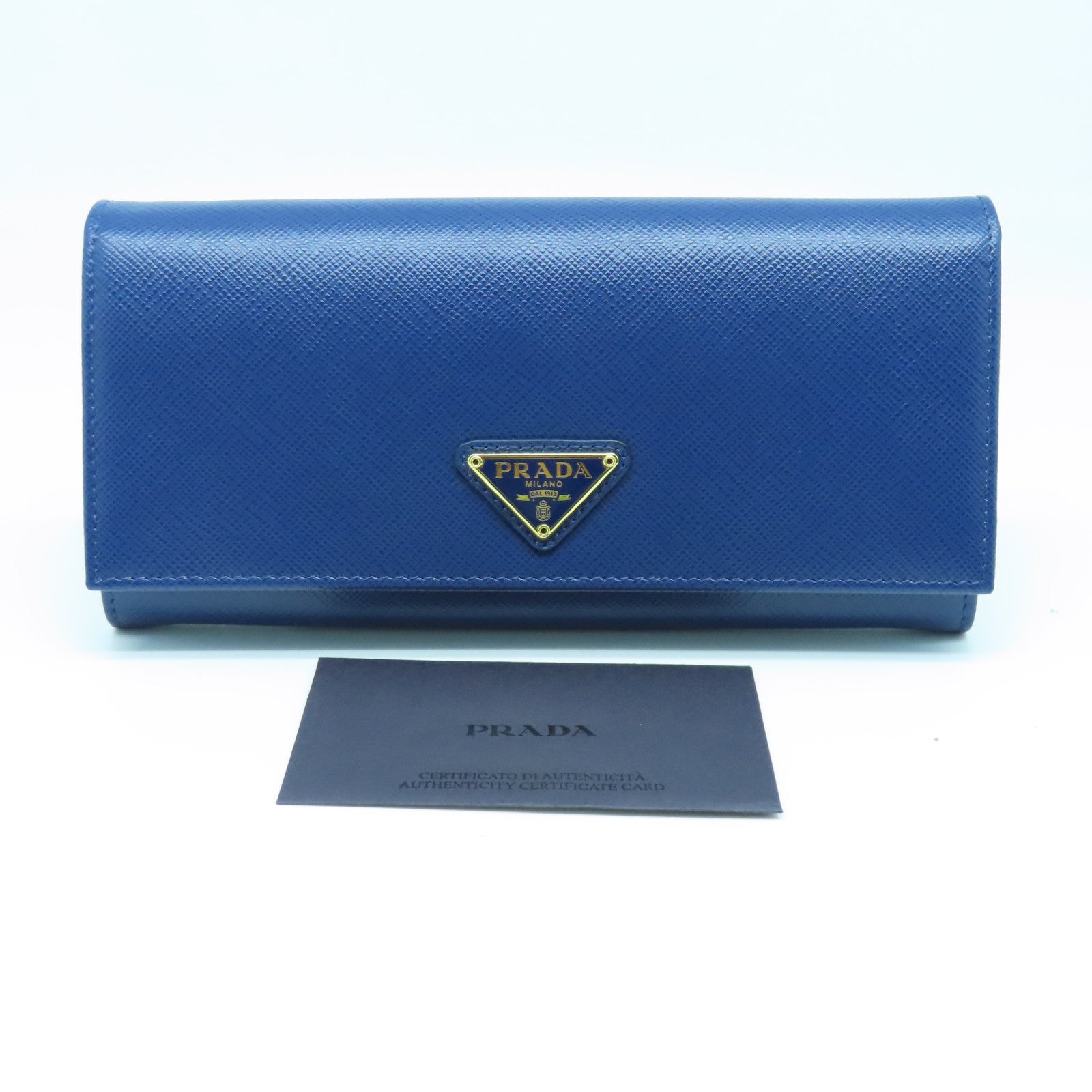 PRADA Saffiano Leather Long Wallet Gold Buckle Long Wallet Blue
