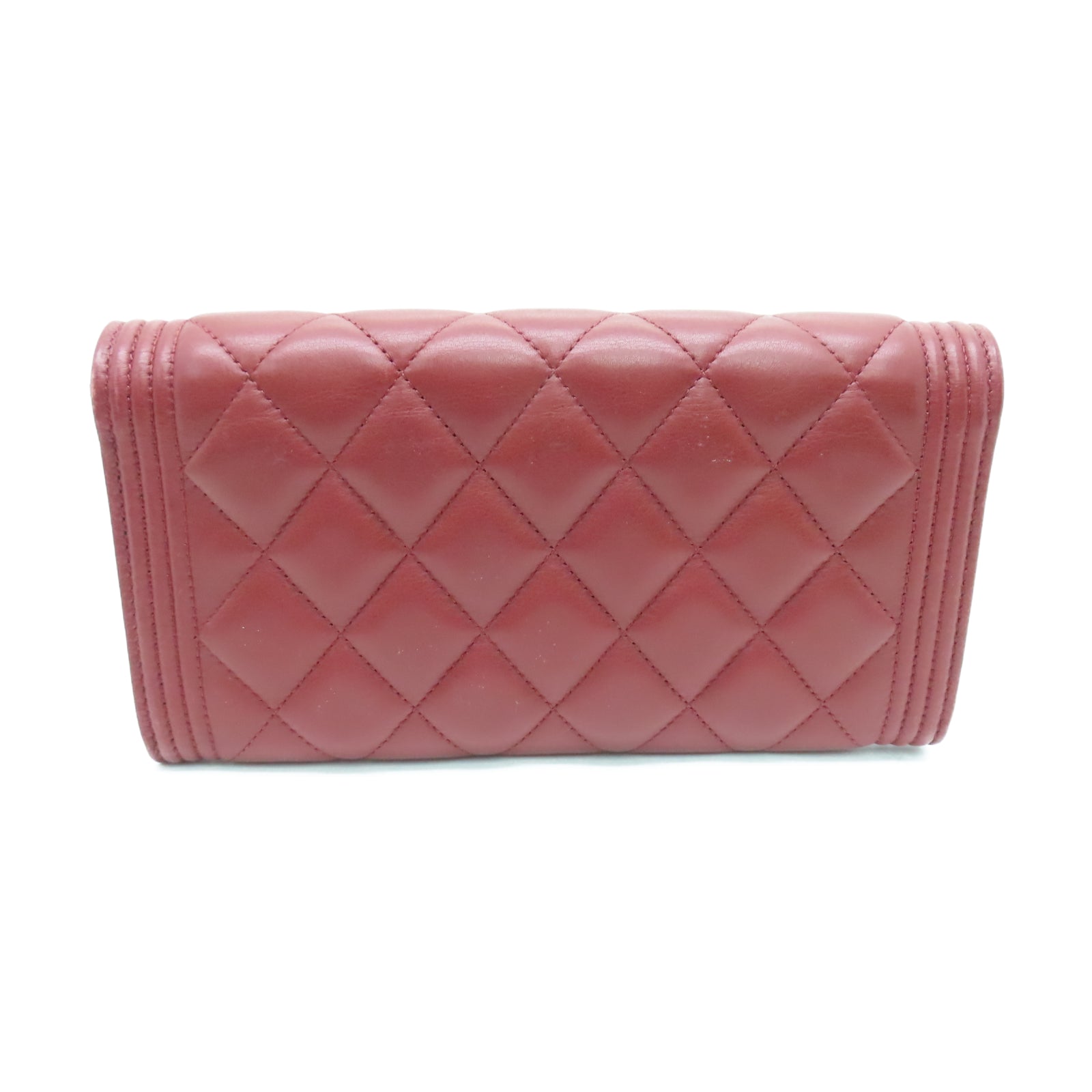 CHANEL 菱格羊皮皮革Long Wallet金扣長錢包紅色