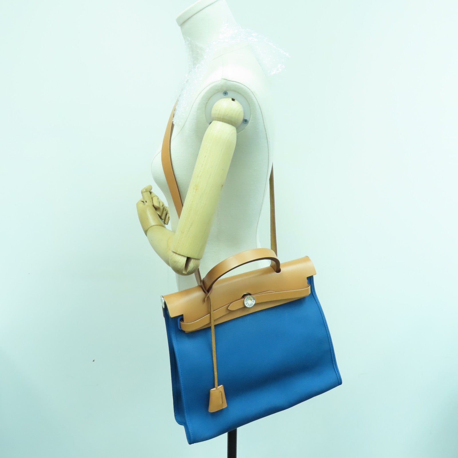 HERMES Canvas Herbag PM Silver Buckle Hand Shoulder Dual-use Bag Blue Izmir Blue