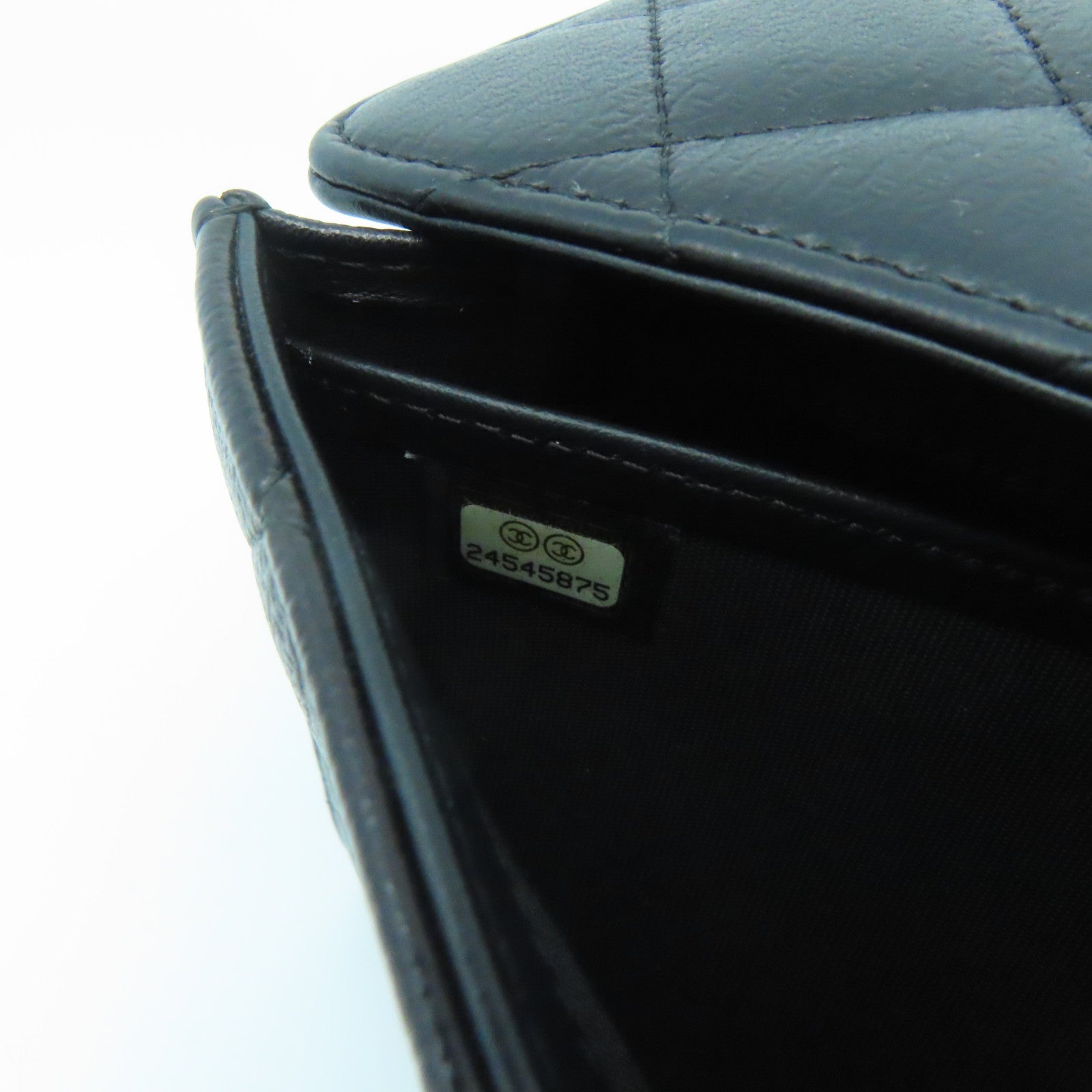 CHANEL 菱格牛皮皮革Long Wallet銀扣黑色