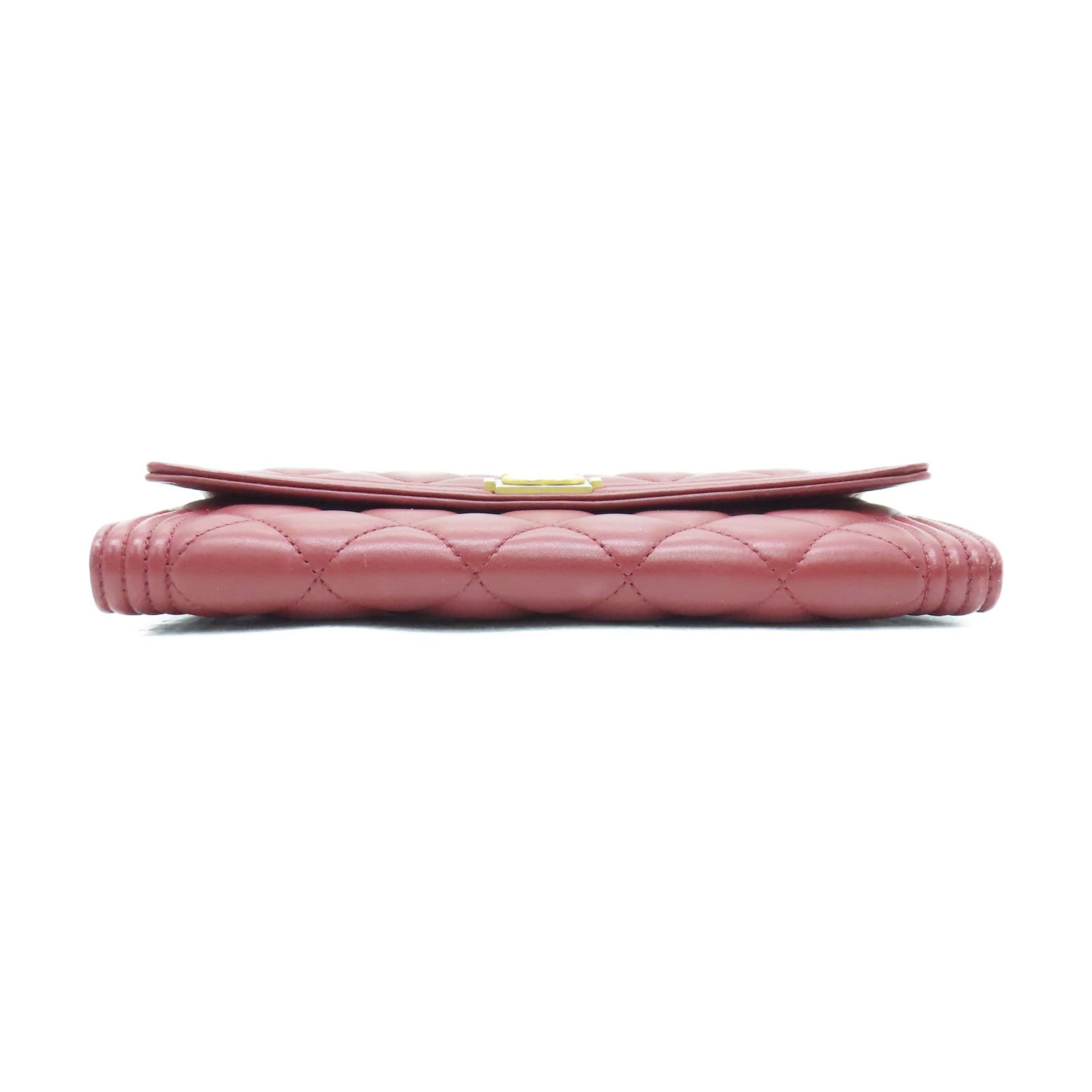 CHANEL 菱格羊皮皮革Long Wallet金扣長錢包紅色