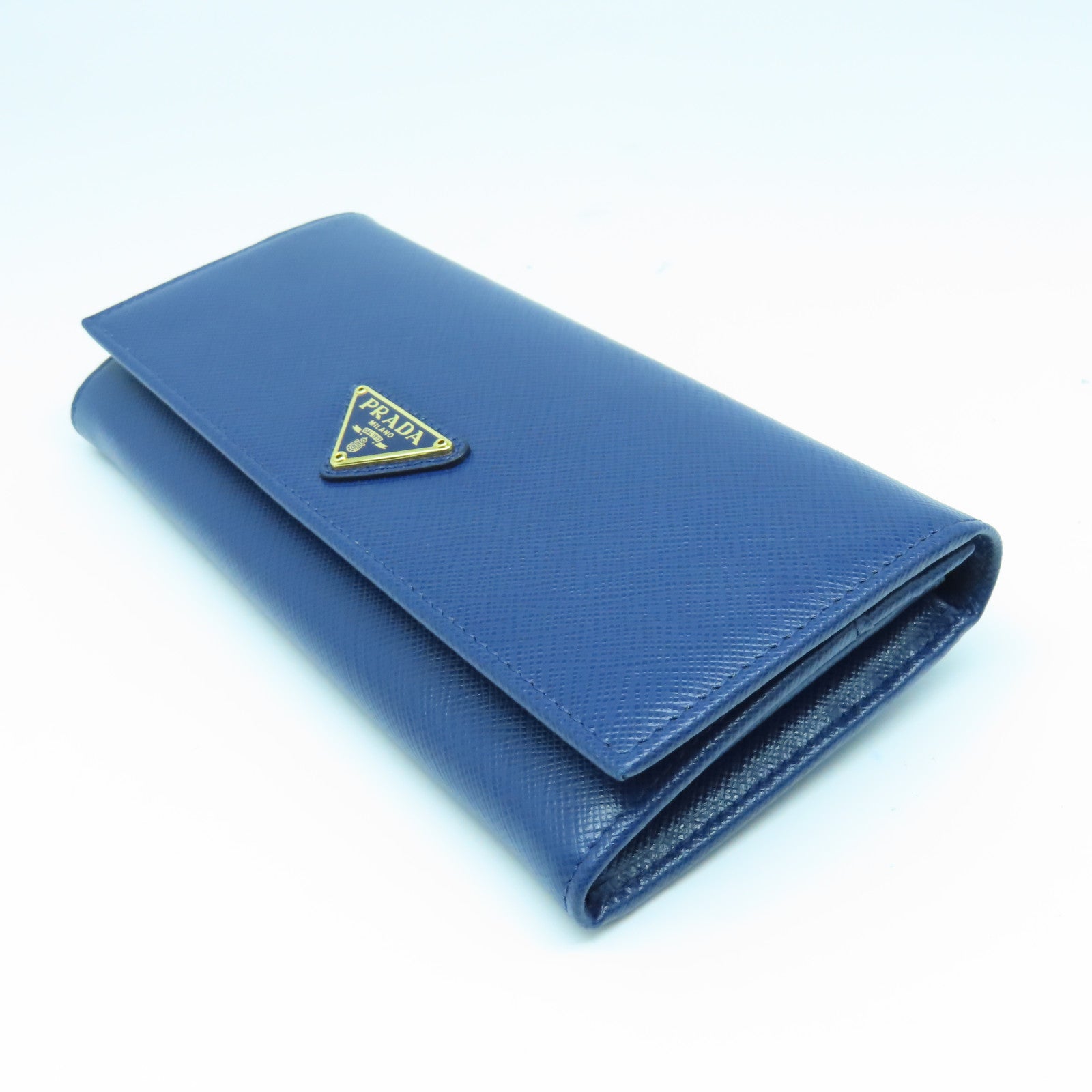 PRADA Saffiano Leather Long Wallet Gold Buckle Long Wallet Blue