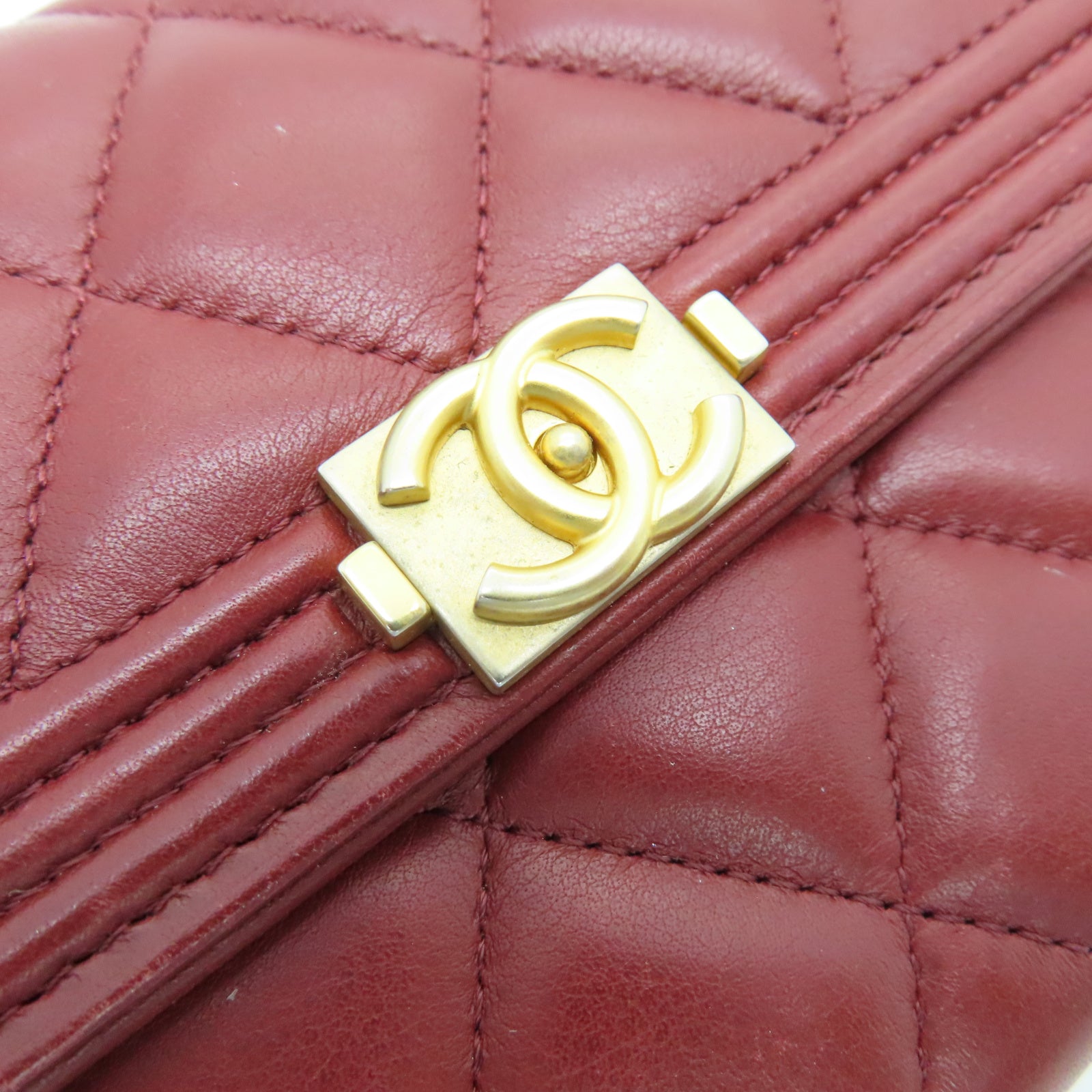 CHANEL 菱格羊皮皮革Long Wallet金扣長錢包紅色
