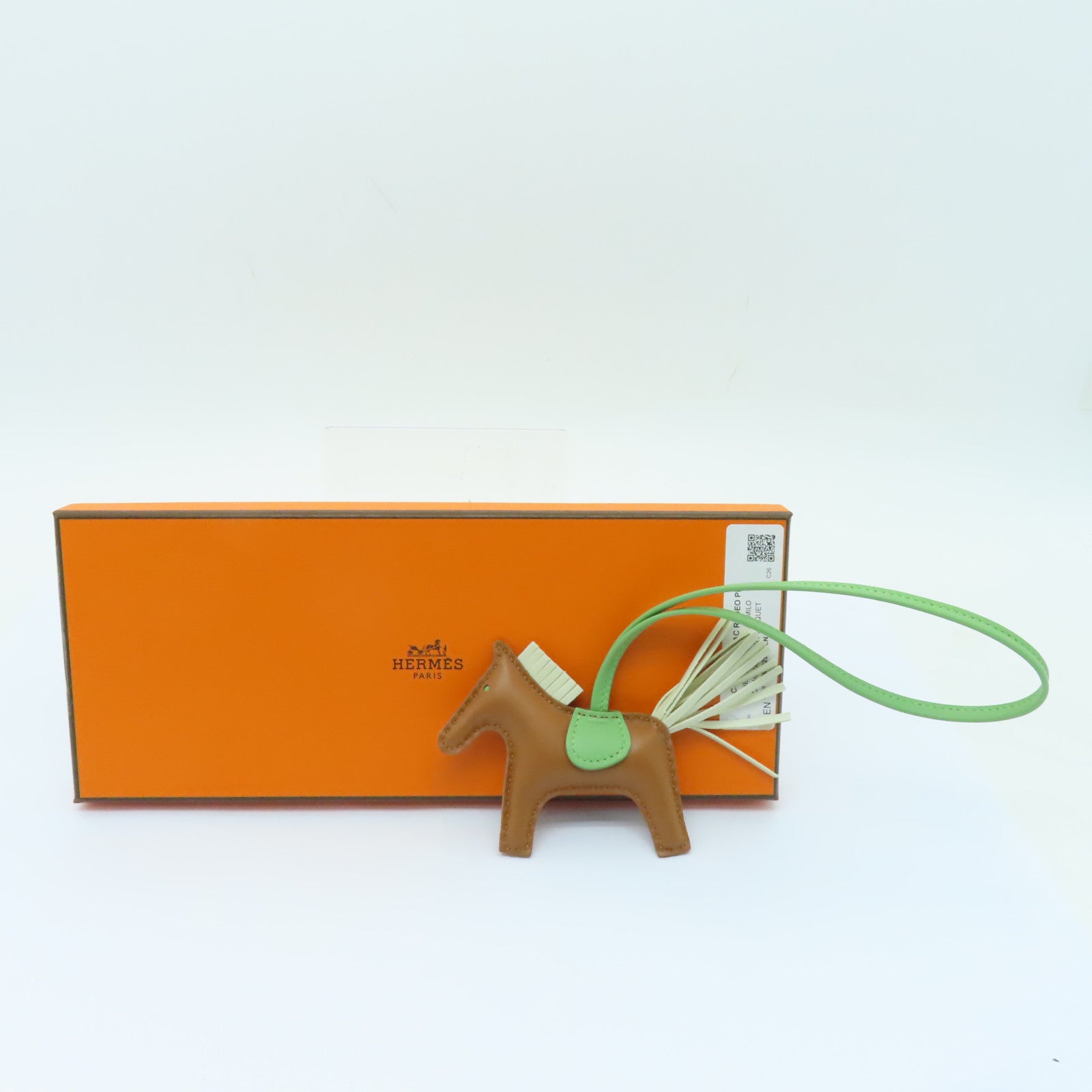 HERMES Swift皮革Rodeo S Charm掛飾棕色/白色/綠色