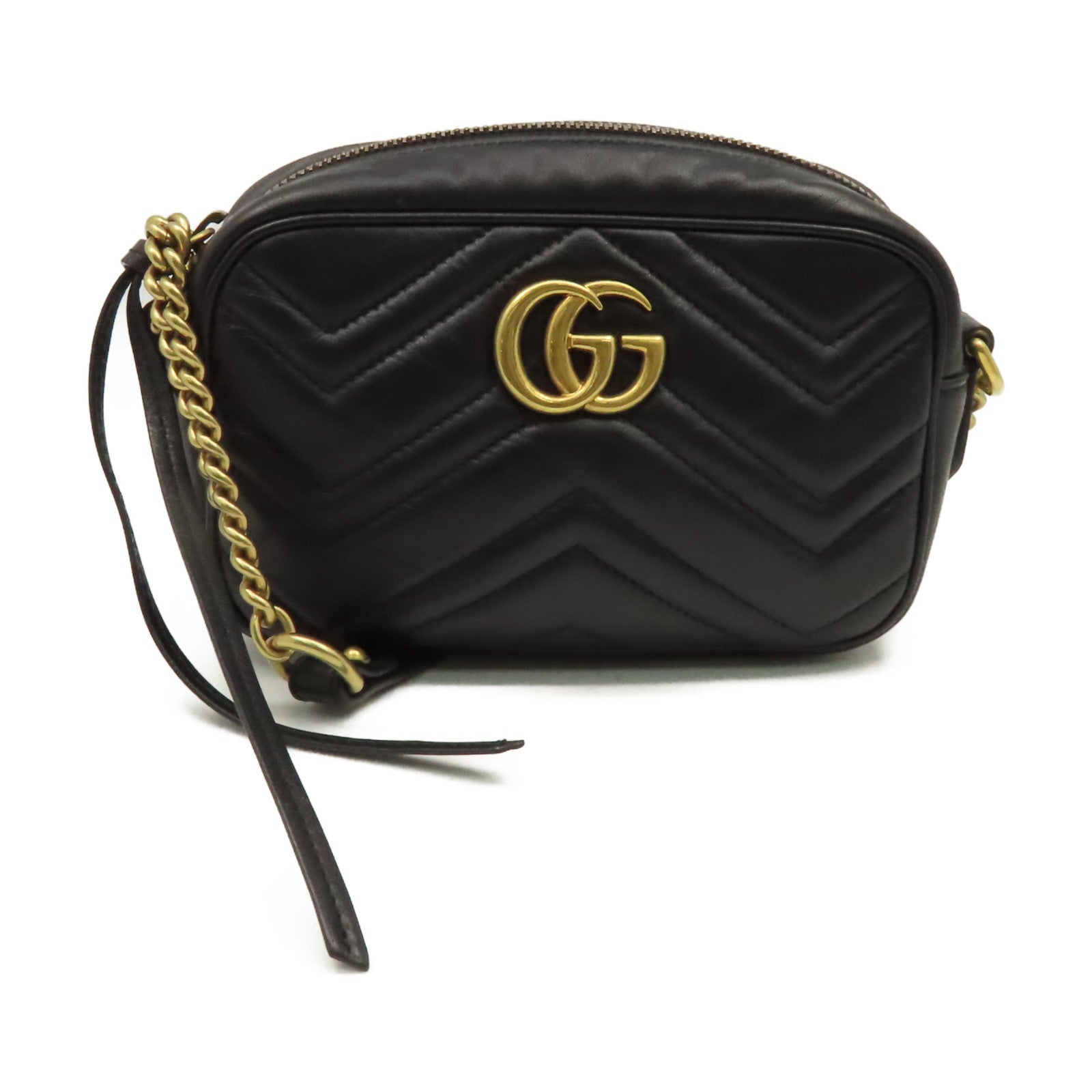 GUCCI 牛皮皮革GG Marmont Mini Shoulder Bag肩背袋黑色