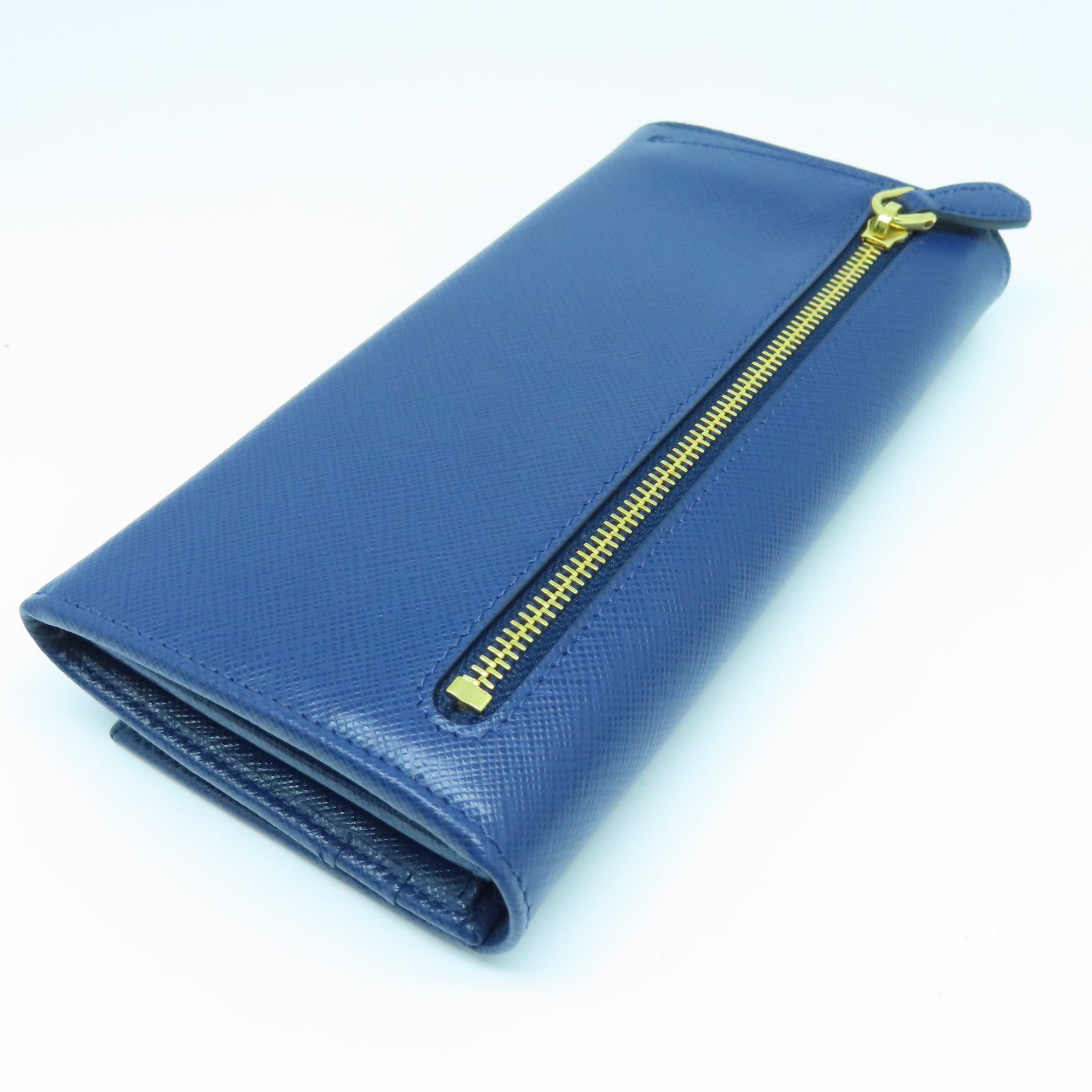 PRADA Saffiano Leather Long Wallet Gold Buckle Long Wallet Blue