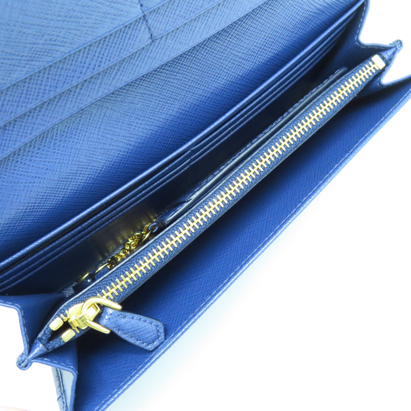 PRADA Saffiano Leather Long Wallet Gold Buckle Long Wallet Blue