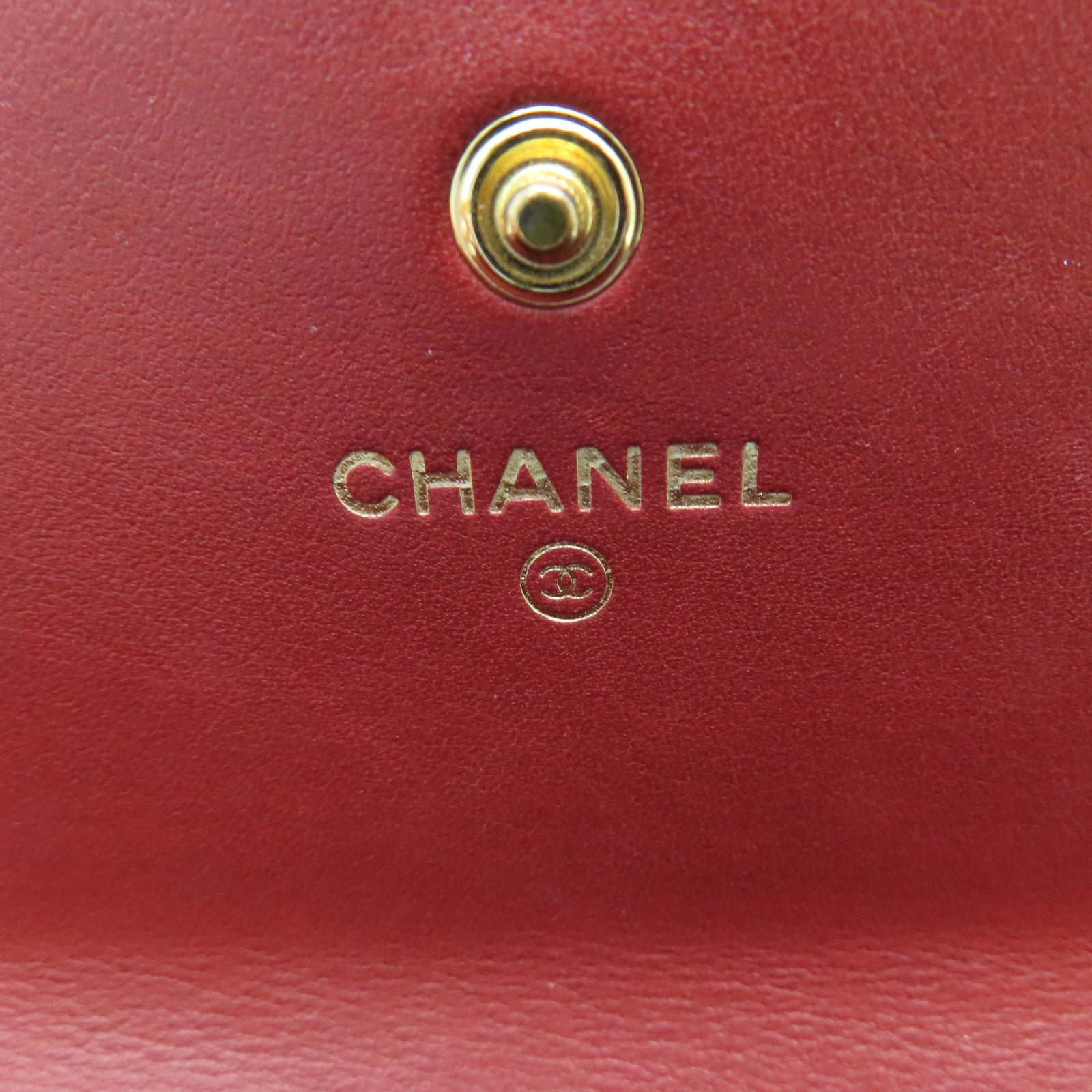 CHANEL 菱格羊皮皮革Long Wallet金扣長錢包紅色