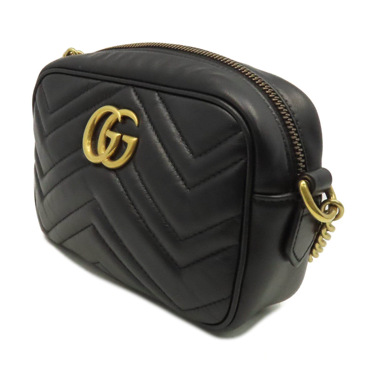 GUCCI 牛皮皮革GG Marmont Mini Shoulder Bag肩背袋黑色