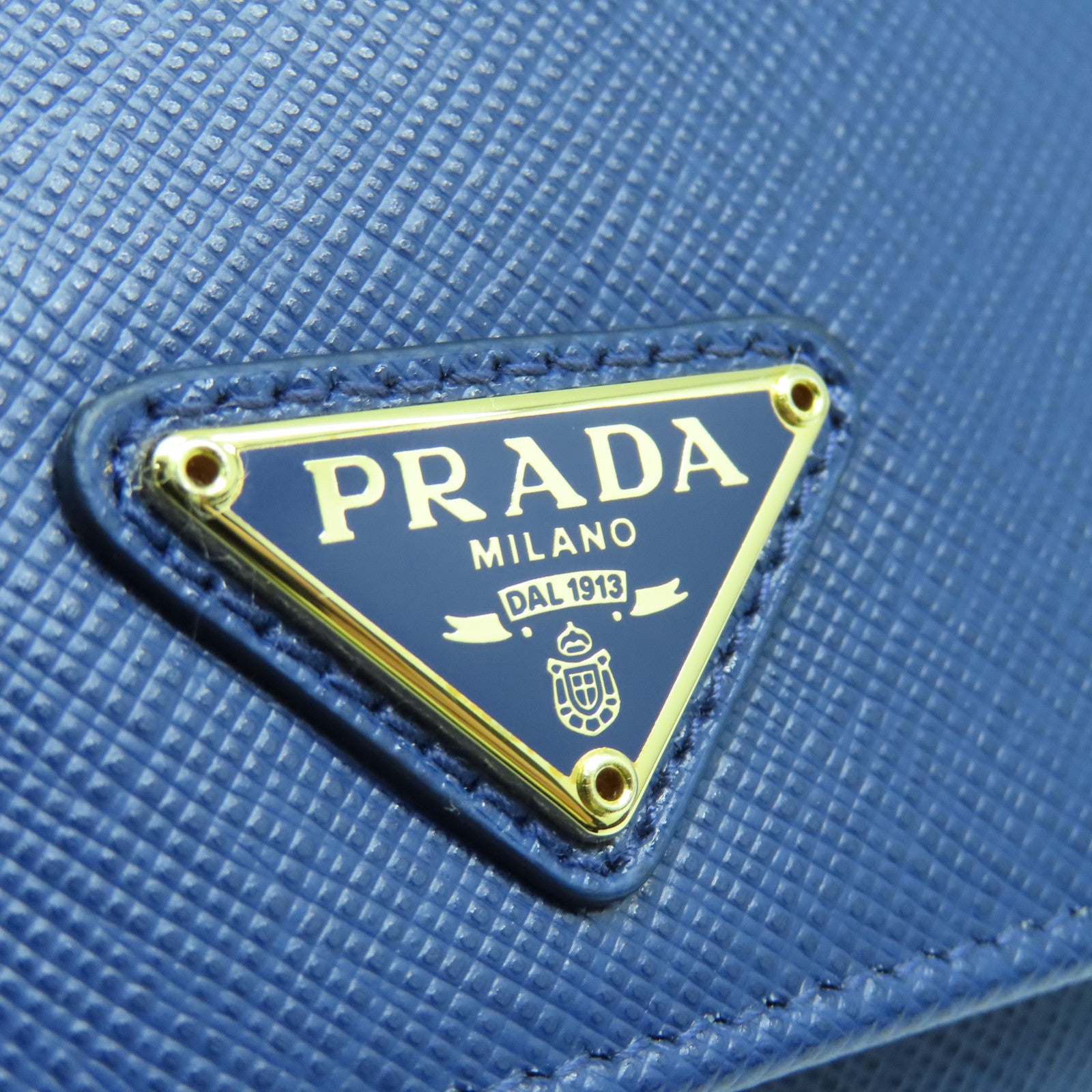 PRADA Saffiano Leather Long Wallet Gold Buckle Long Wallet Blue