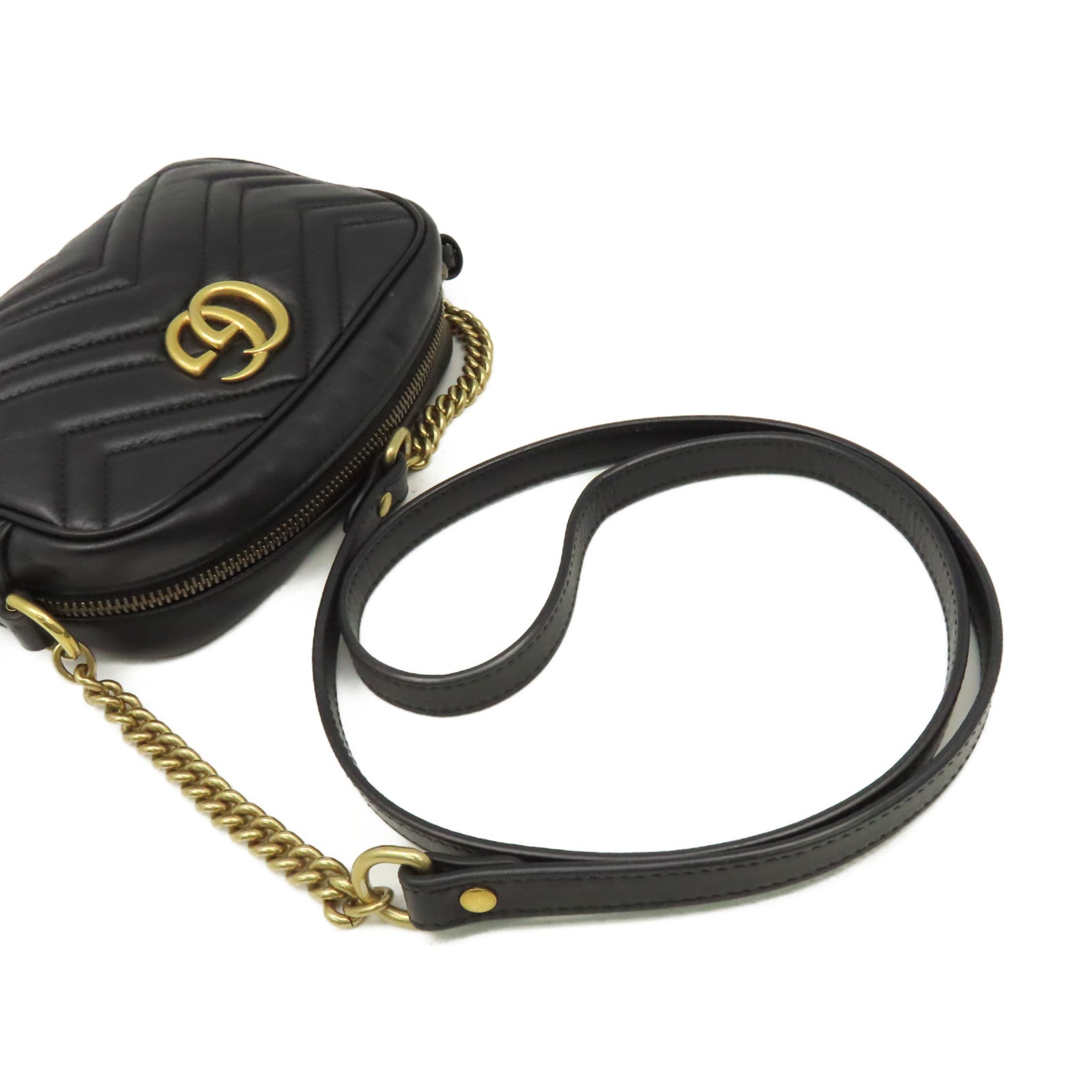GUCCI 牛皮皮革GG Marmont Mini Shoulder Bag肩背袋黑色