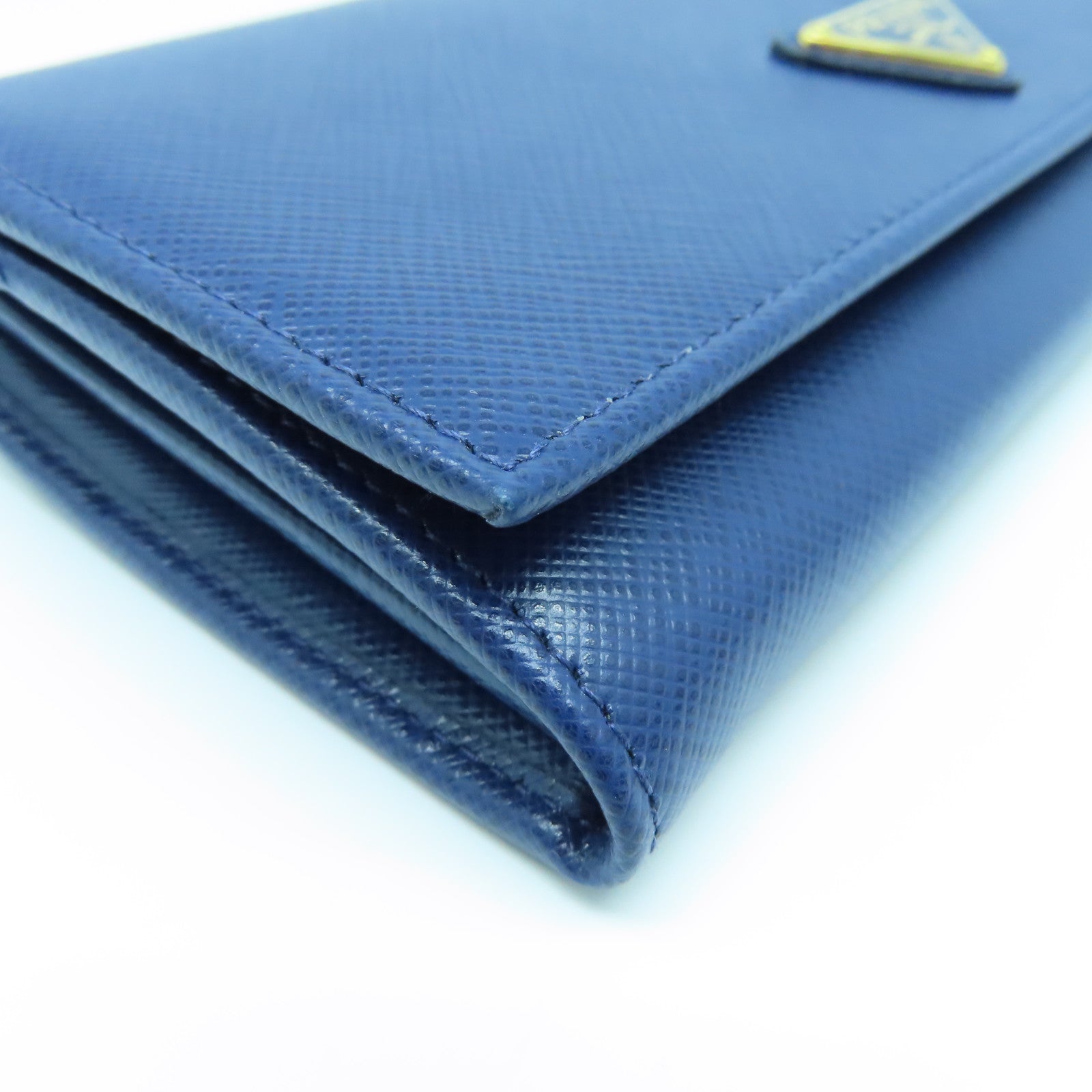 PRADA Saffiano Leather Long Wallet Gold Buckle Long Wallet Blue