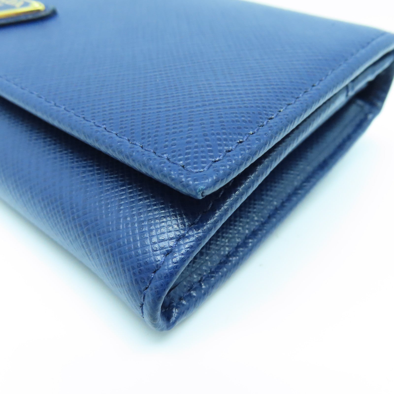 PRADA Saffiano Leather Long Wallet Gold Buckle Long Wallet Blue