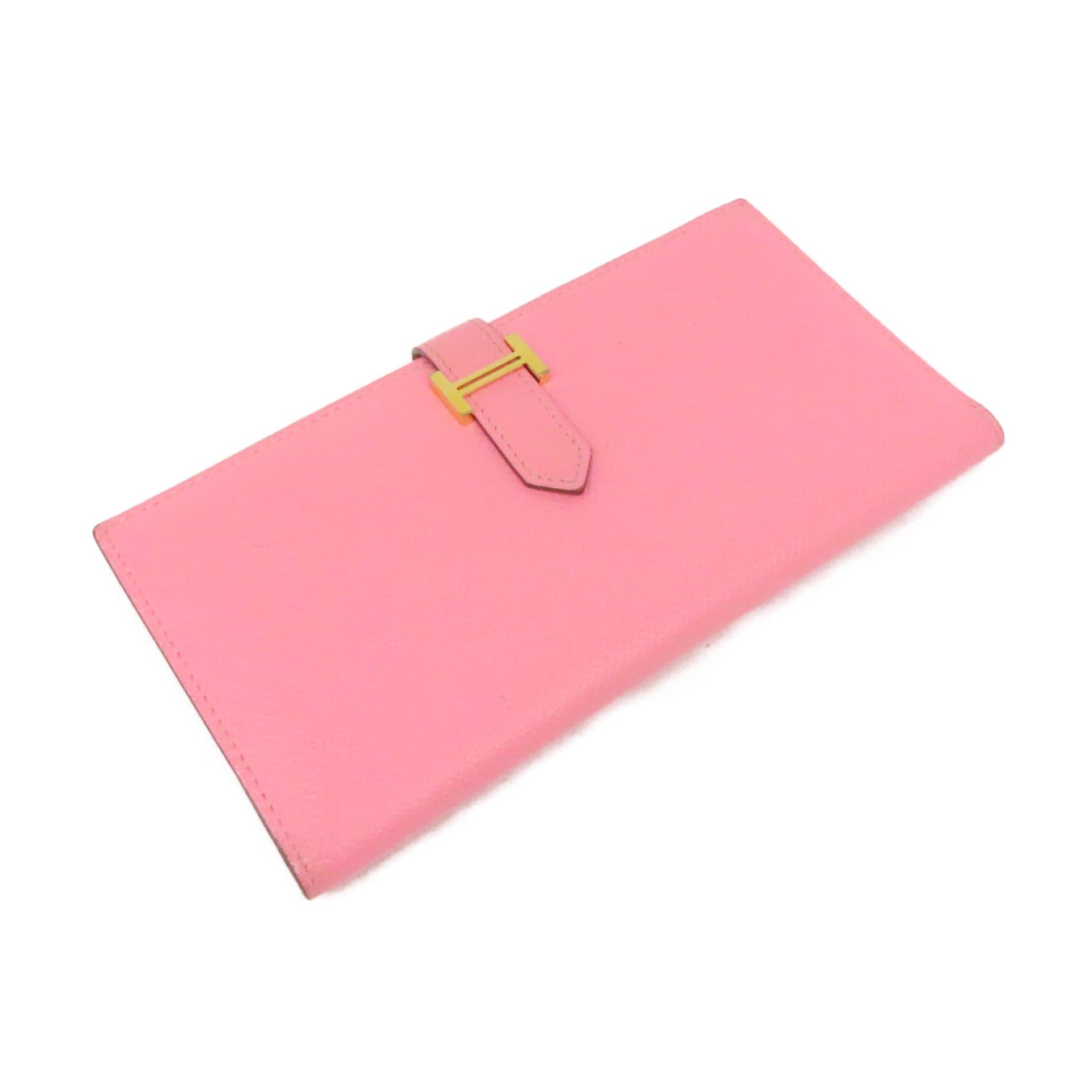 HERMES Epsom皮革Bearn金扣长钱包Pink粉红色