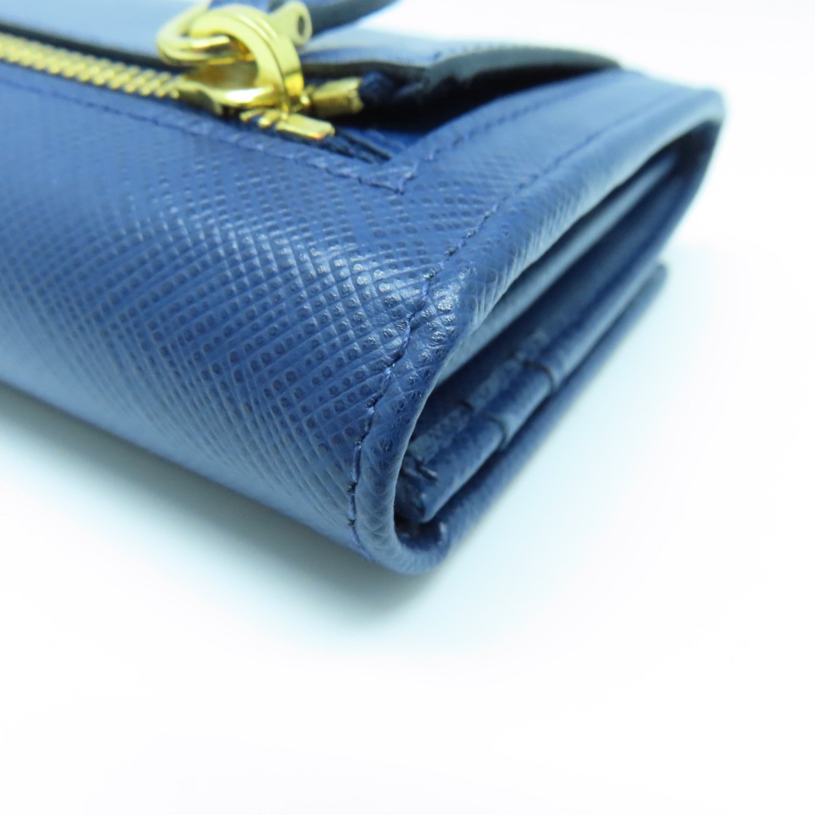 PRADA Saffiano Leather Long Wallet Gold Buckle Long Wallet Blue