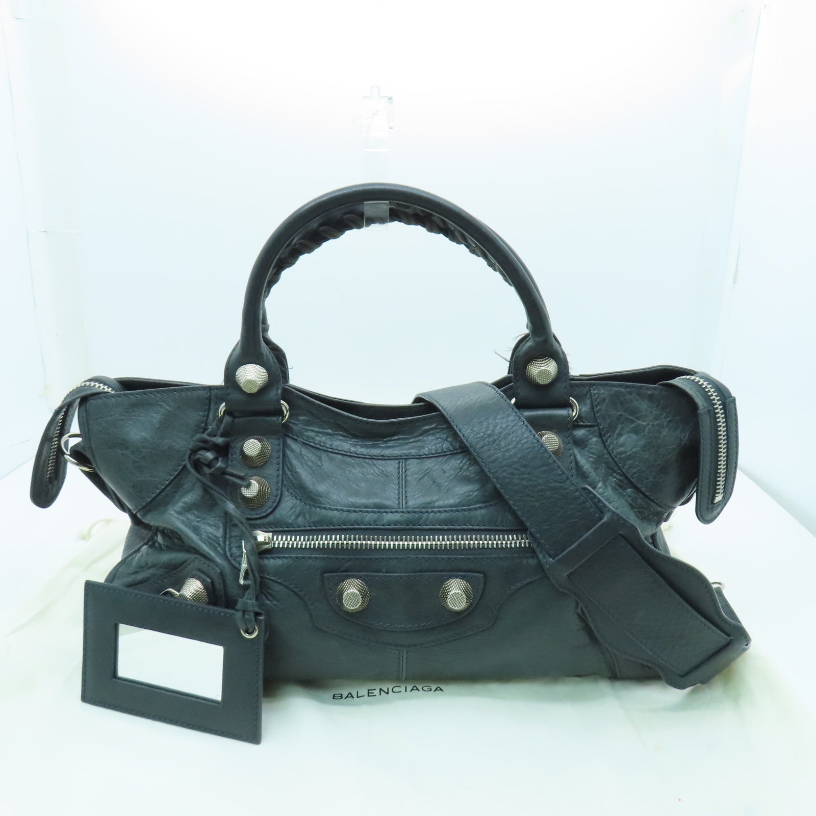 BALENCIAGA 牛皮皮革Giant Part Time銀扣手挽肩背兩用袋灰色