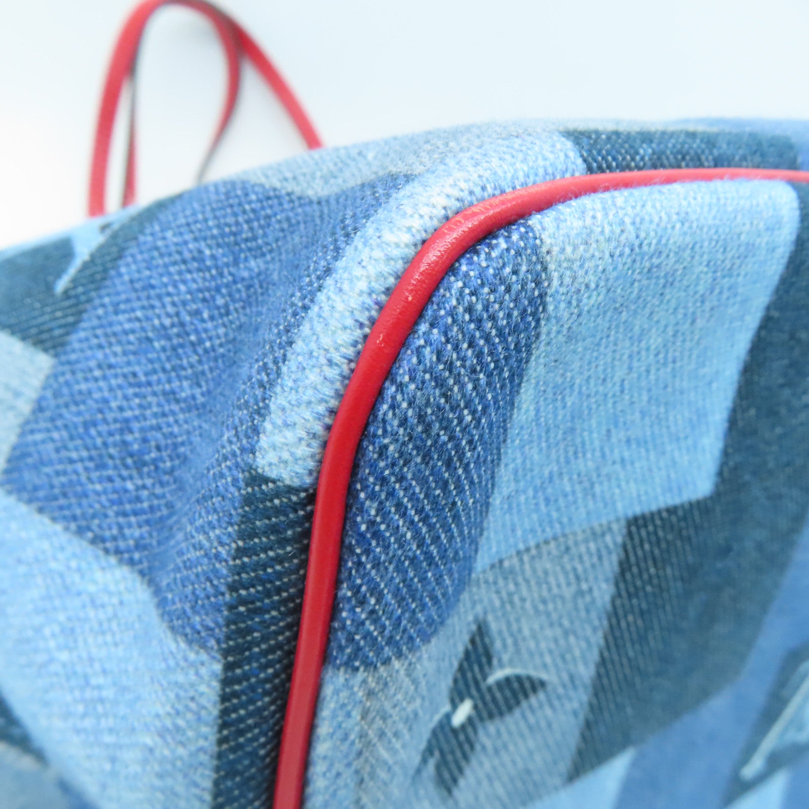 LOUIS VUITTON [Sharp Discount] Denim Neverfull MM Gold Buckle Hand Bag Blue/Red