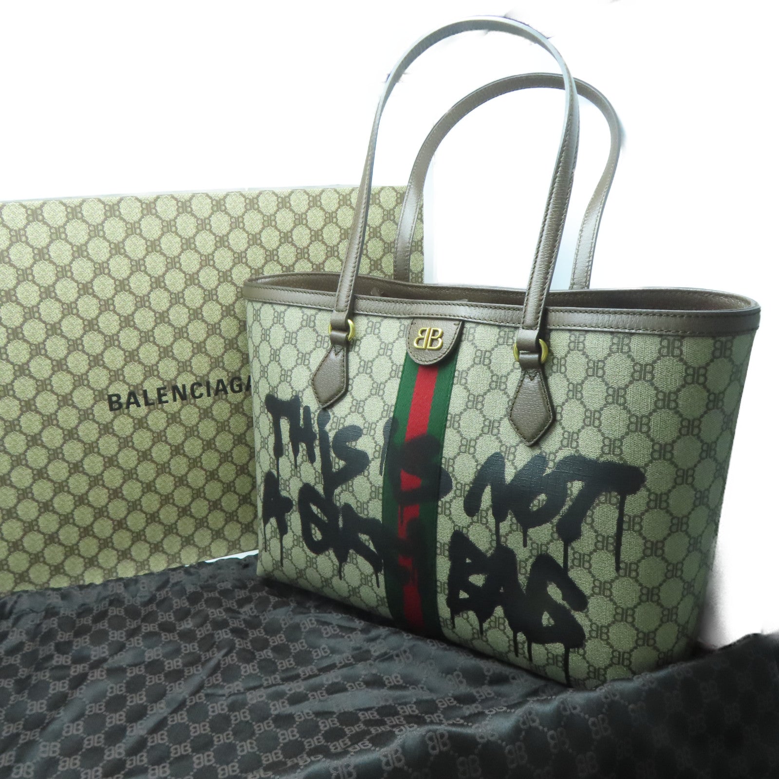 BALENCIAGA PVC塗層帆布Gucci/Balenciaga Graffiti Tote Bag金扣手挽袋啡色/黑色