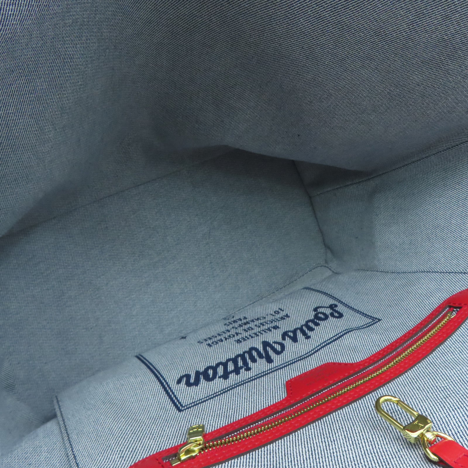 LOUIS VUITTON [Sharp Discount] Denim Neverfull MM Gold Buckle Hand Bag Blue/Red