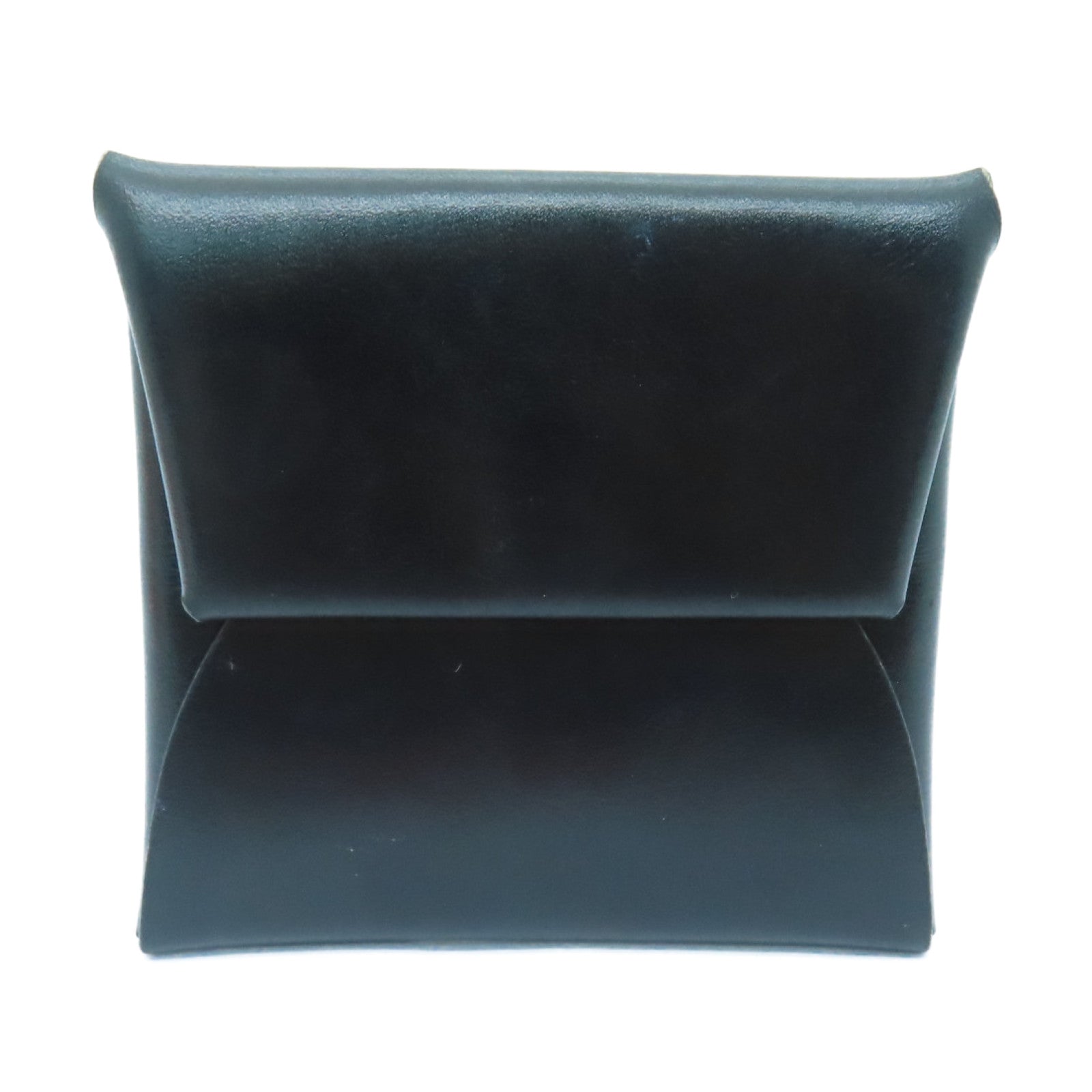 HERMES Box Calf皮革Calvi銀扣零錢包Noir黑色