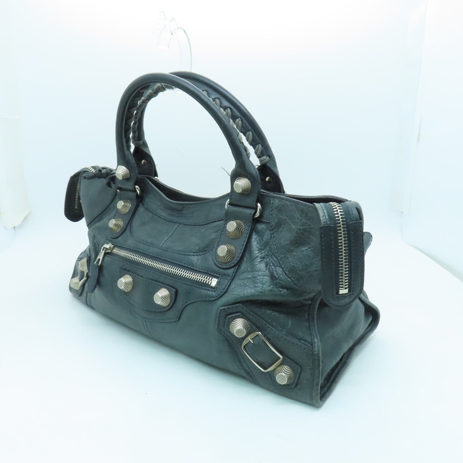 BALENCIAGA 牛皮皮革Giant Part Time銀扣手挽肩背兩用袋灰色