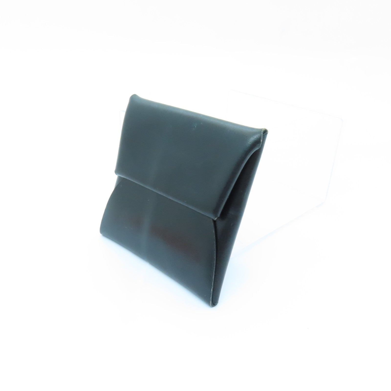 HERMES Box Calf皮革Calvi銀扣零錢包Noir黑色