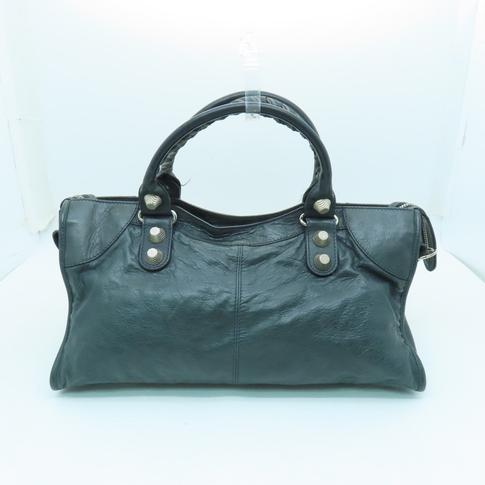 BALENCIAGA 牛皮皮革Giant Part Time銀扣手挽肩背兩用袋灰色