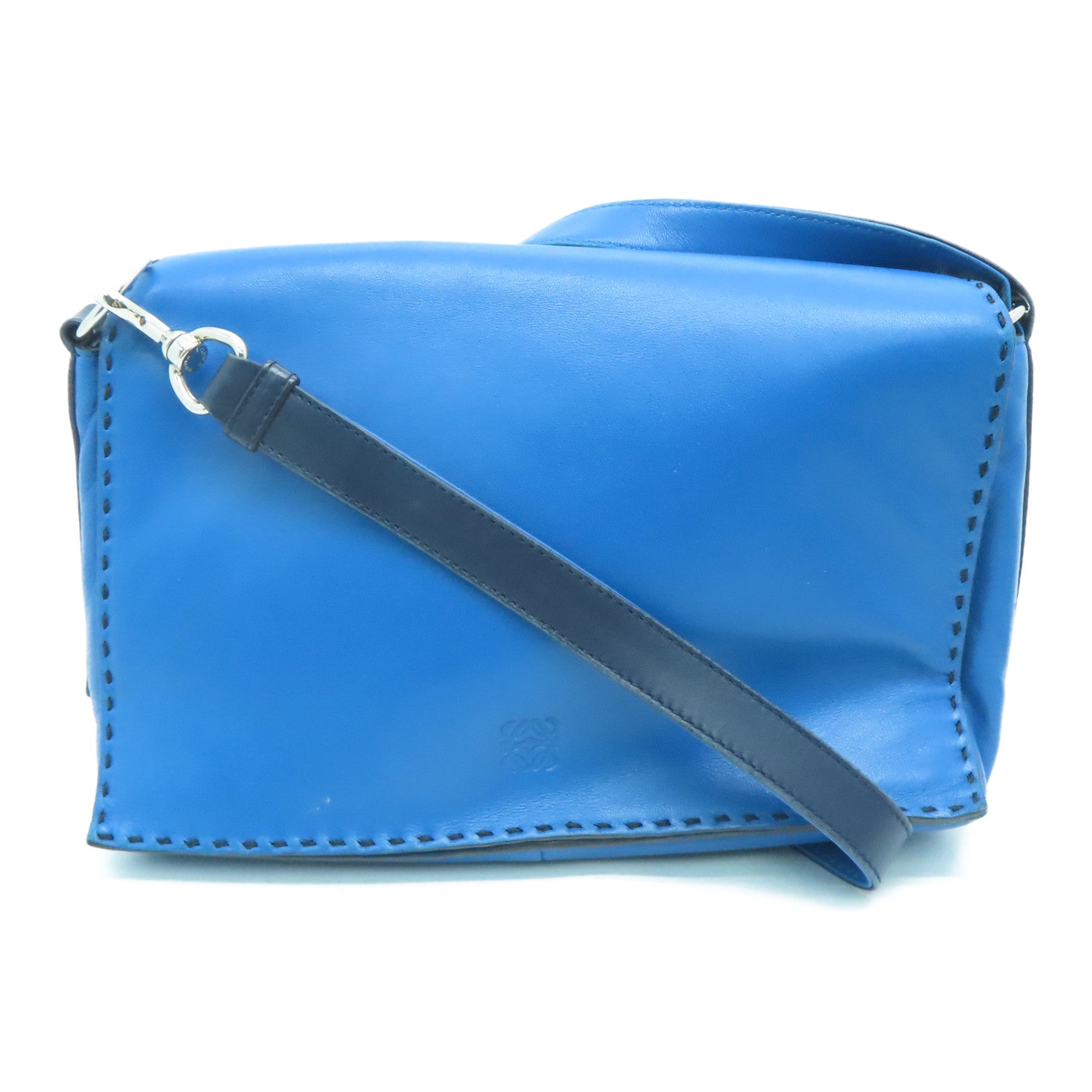 LOEWE 【激減優惠】羊皮皮革Shoulder Bag銀扣肩背袋藍色