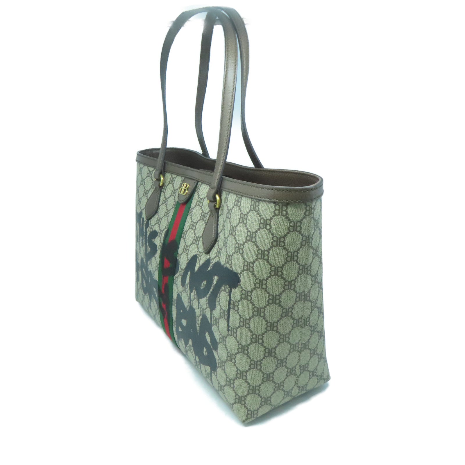 BALENCIAGA PVC塗層帆布Gucci/Balenciaga Graffiti Tote Bag金扣手挽袋啡色/黑色